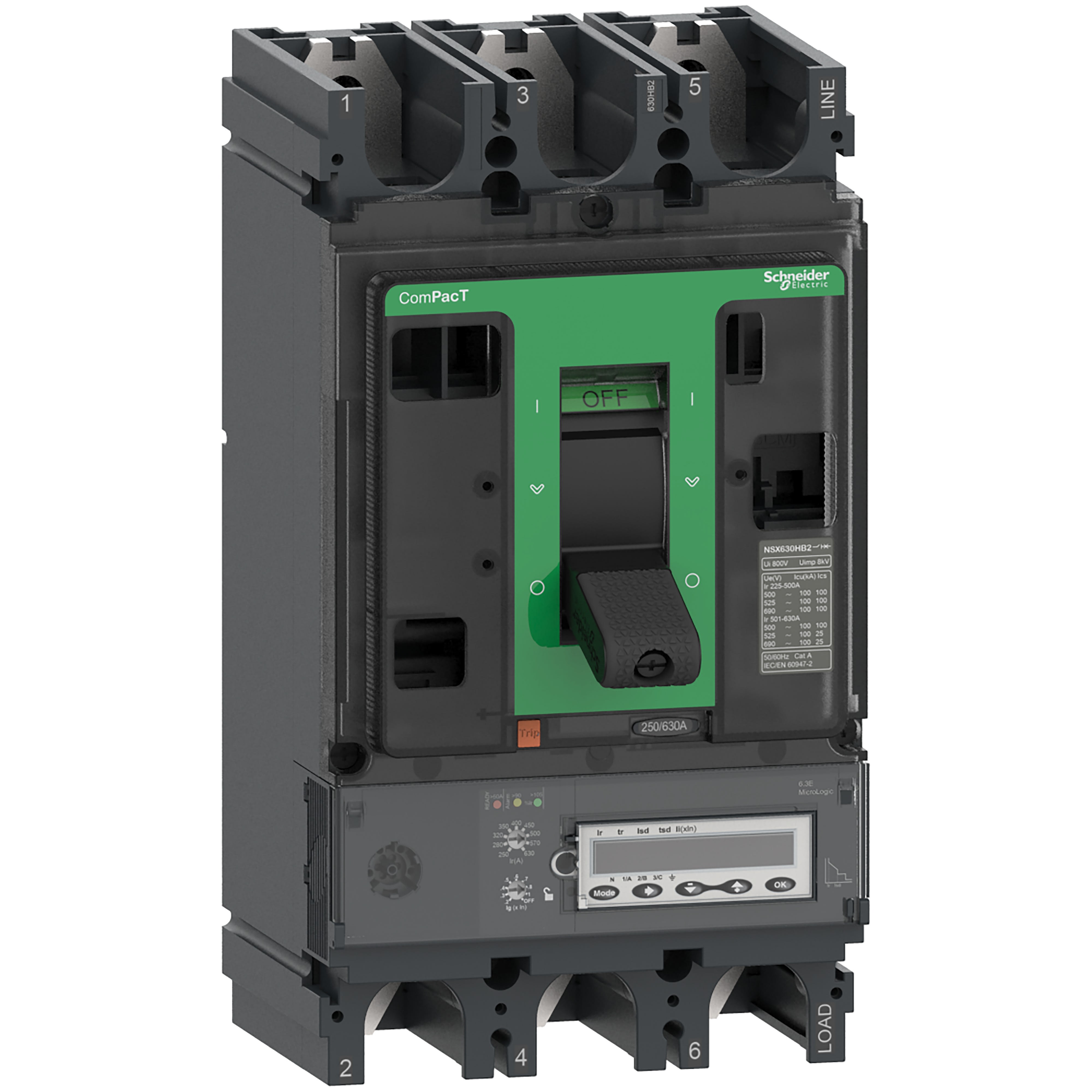 Schneider Electric - ComPacT NSX630R - Disjoncteur - MicroLogic 6.3EM 500A - 3P3D - 200kA - fixe