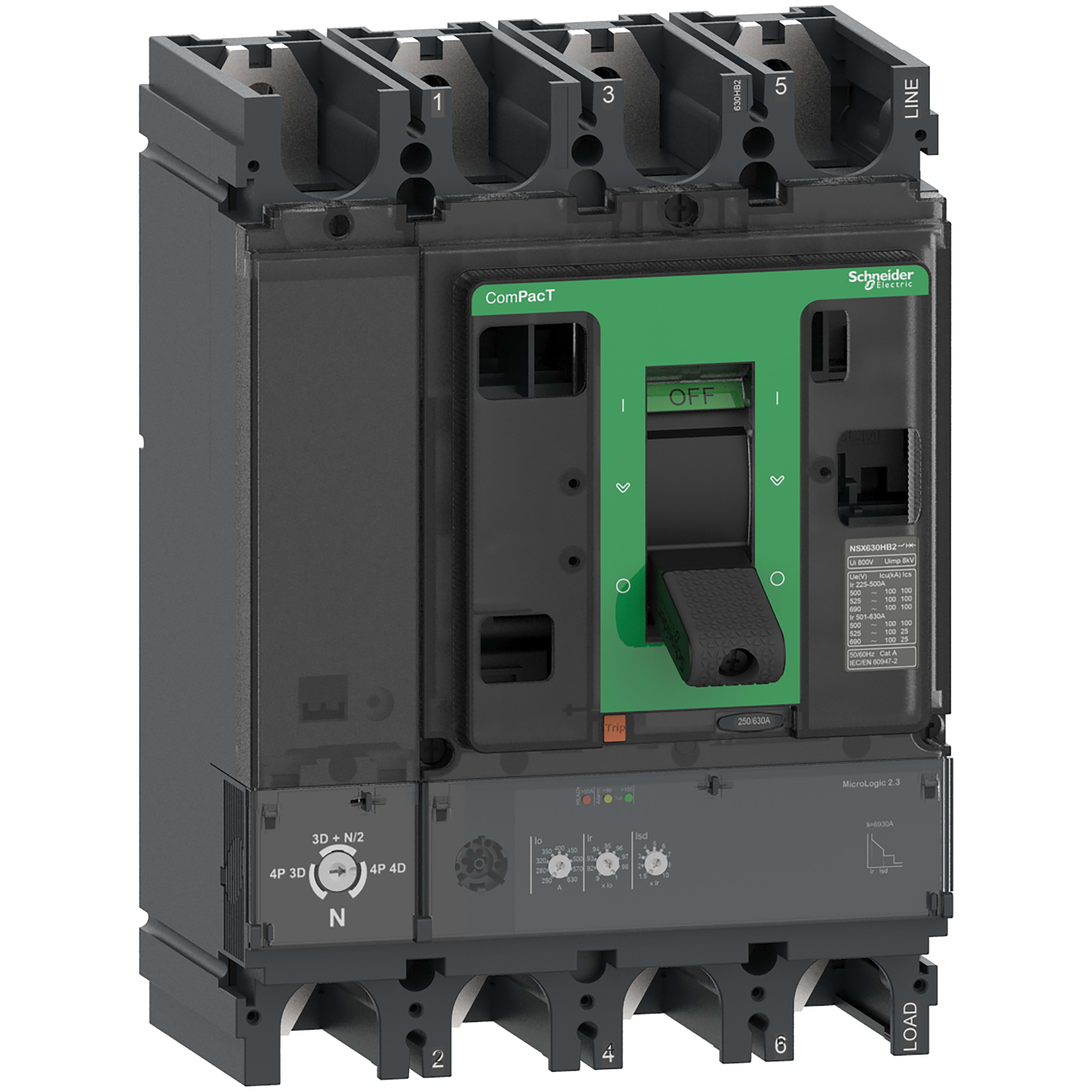 Schneider Electric - ComPacT NSX400HB1 - Disjoncteur - MicroLogic 2.3 400A - 4P4D - 75kA - fixe
