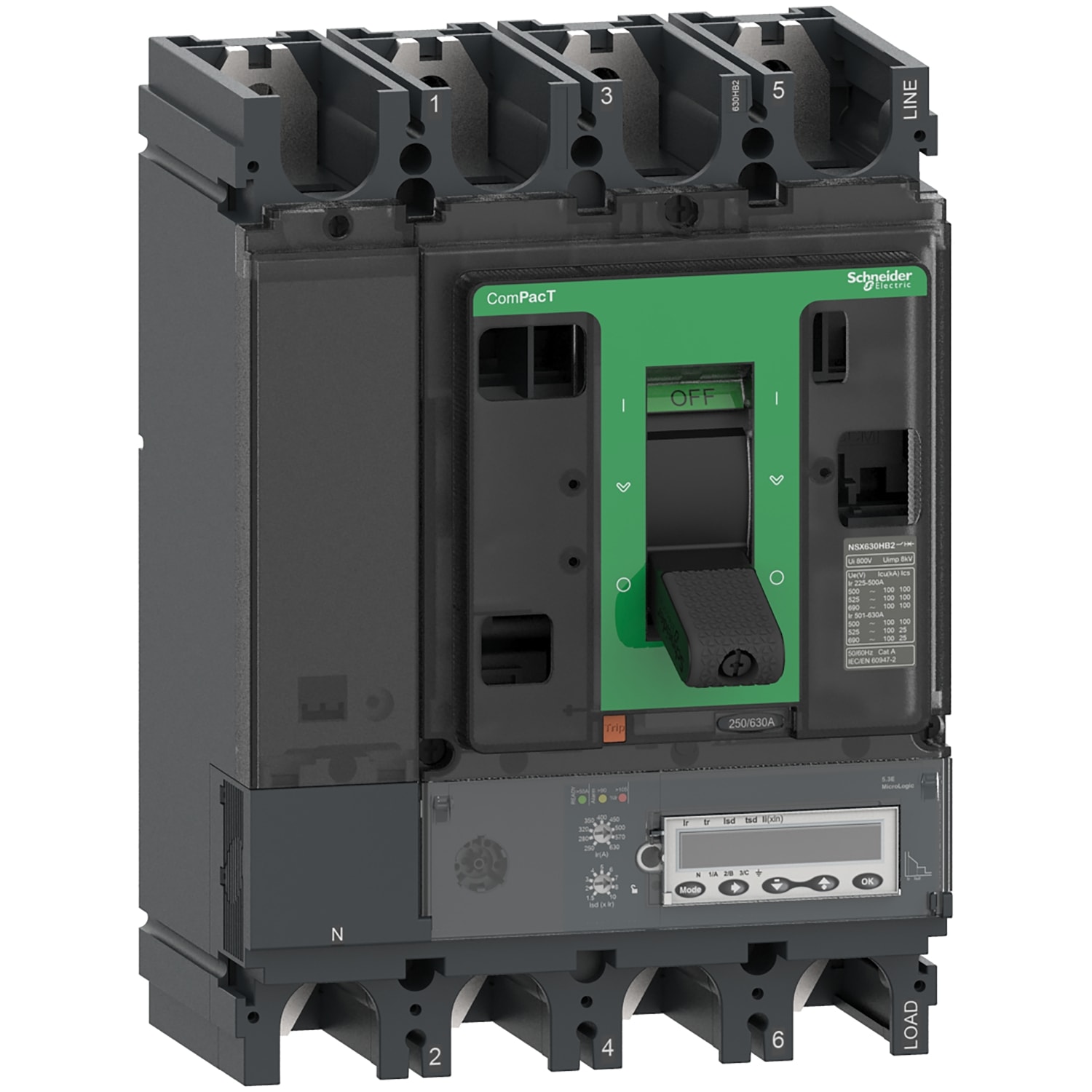 Schneider Electric - ComPacT NSX630HB1 - Disjoncteur - MicroLogic 5.3E 630A - 4P4D - 75kA - fixe