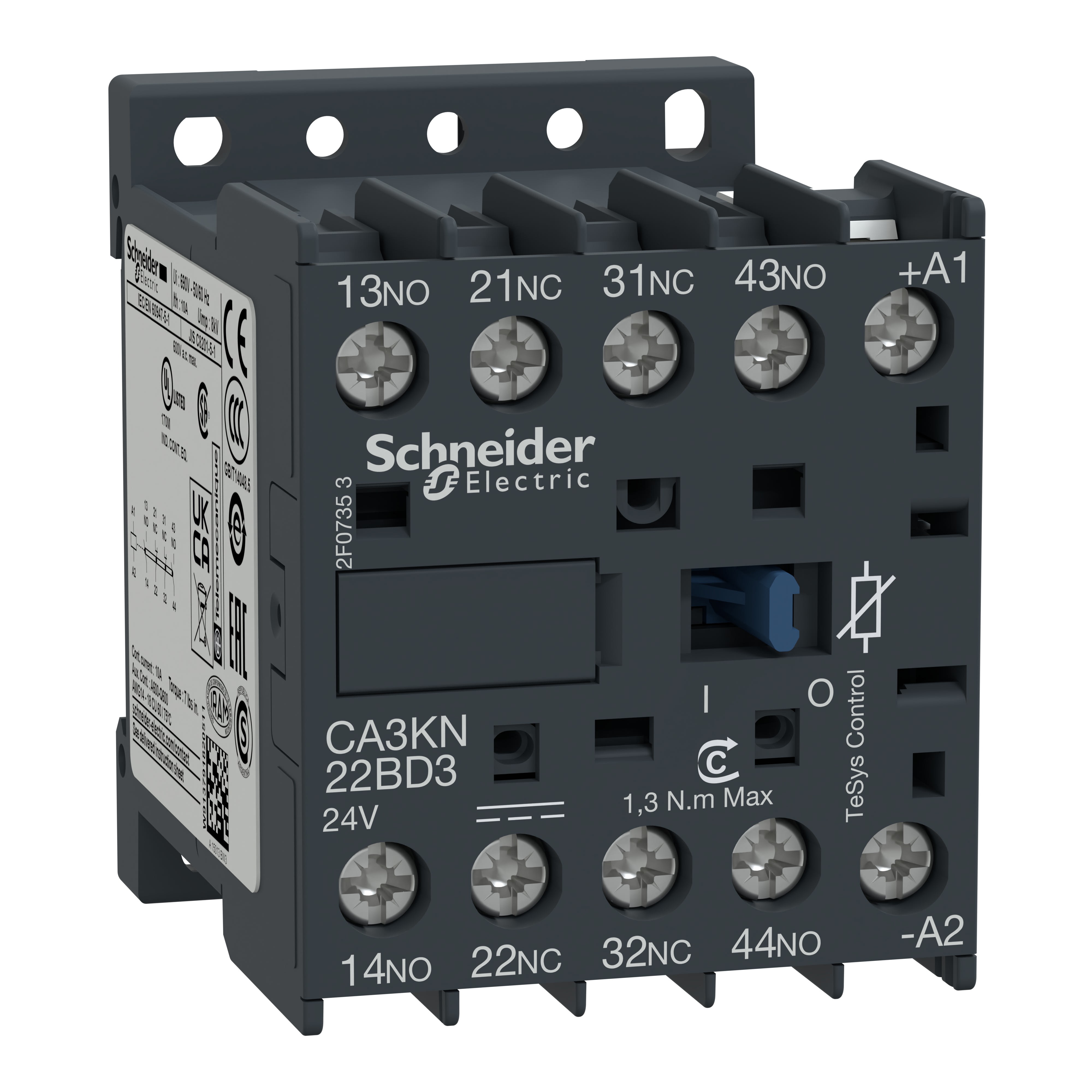 Schneider Electric - TeSys CA3K - contacteur - 2F+2O - instantane - 10A - 24Vcc