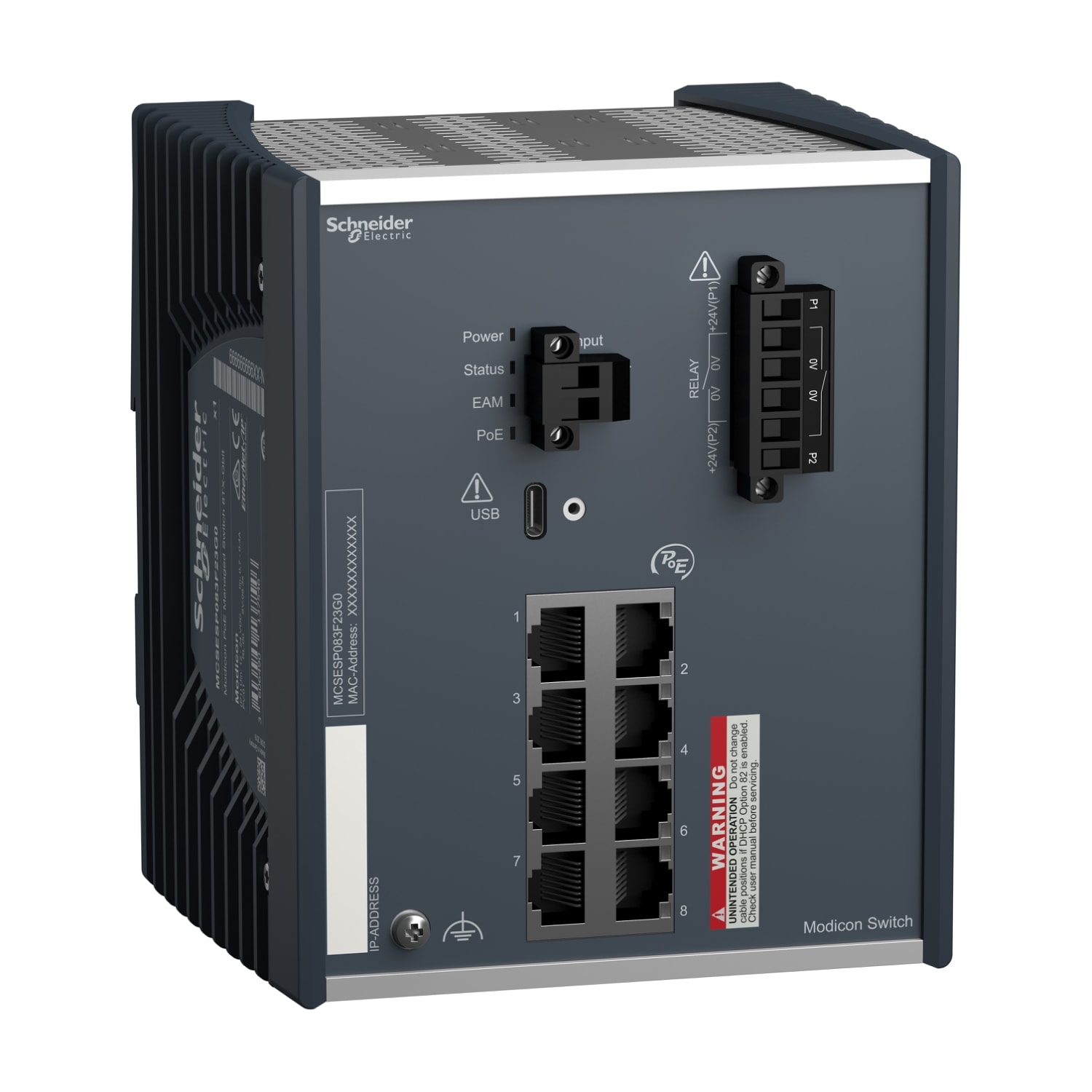 Schneider Electric - Modicon Switch administré - 8 ports Gigabit cuivre - Alimenté par Ethernet