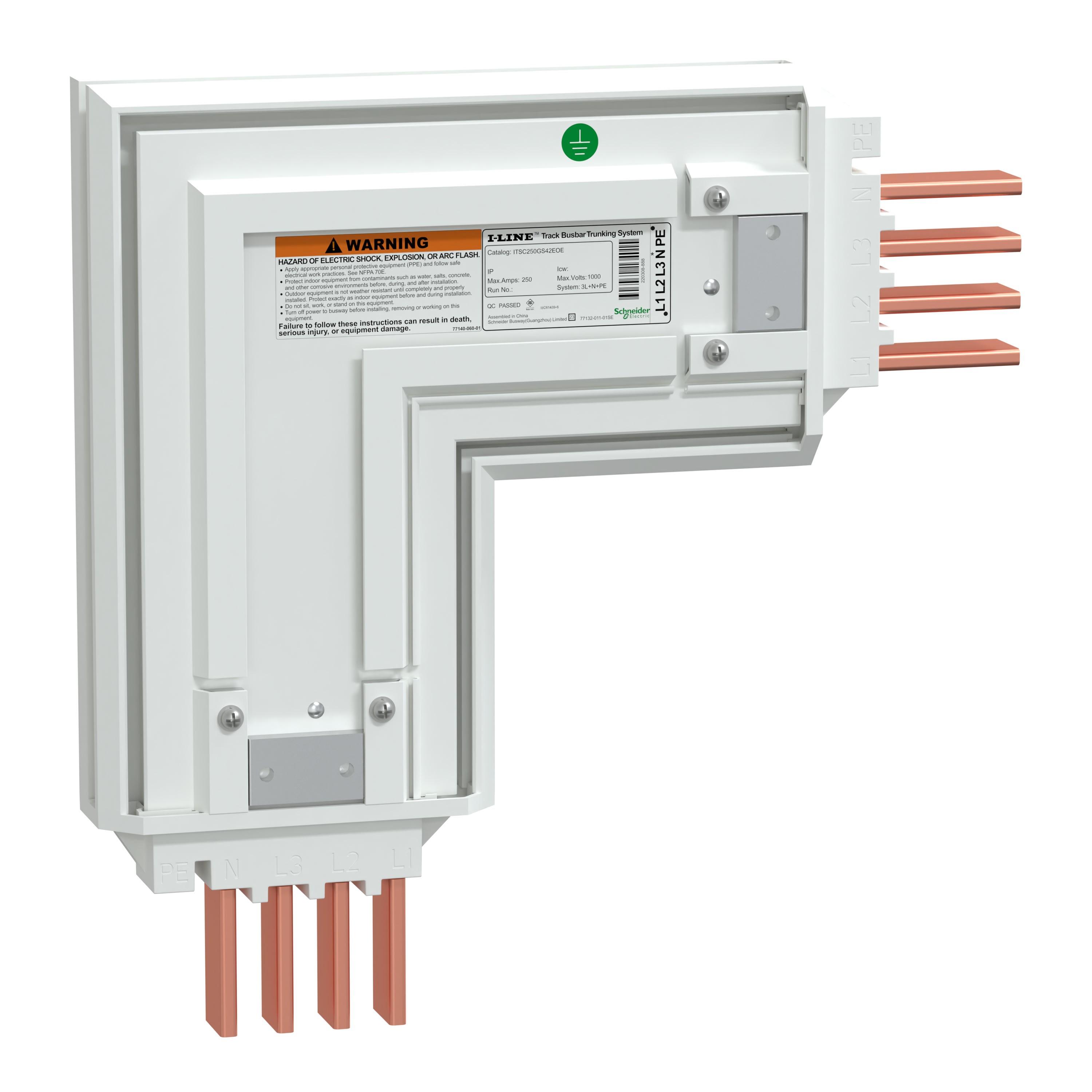 Schneider Electric - i-Line Track-Coude 250A avec neutre externe-3Ph+N+PER-IP42-250A-RAL9003