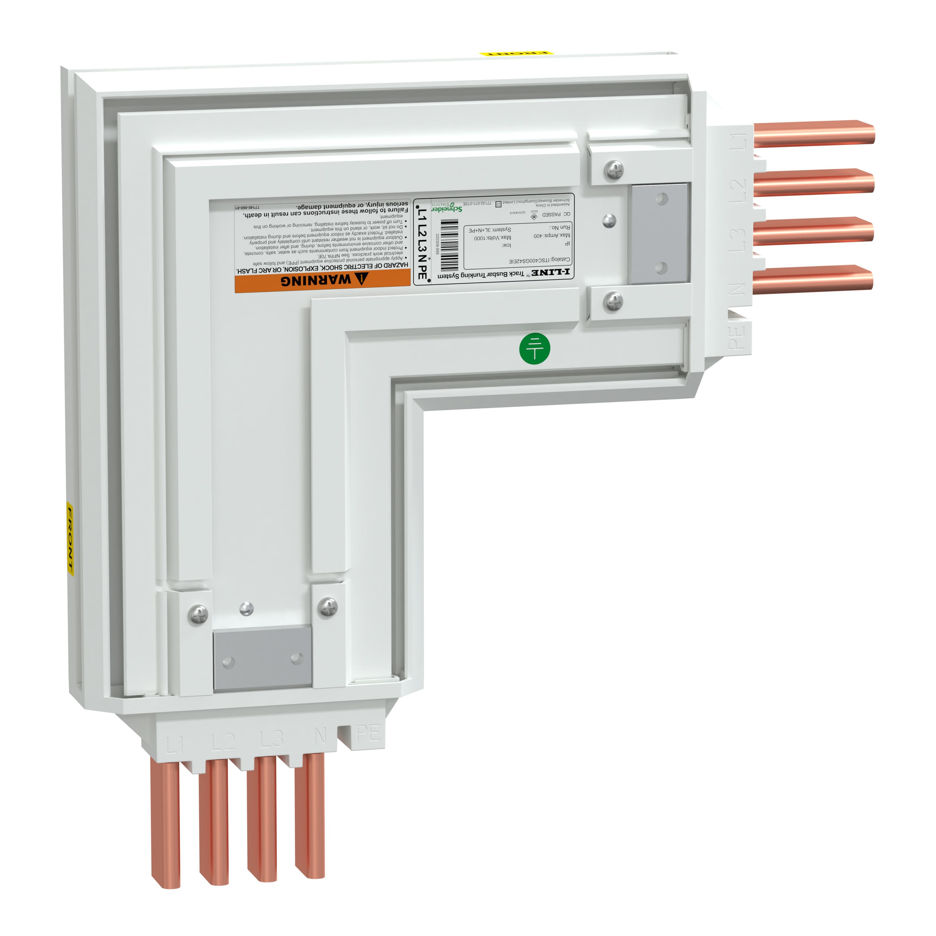 Schneider Electric - i-Line Track-Coude 400A avec neutre interne-3Ph+N+PER-IP42-400A-RAL9003