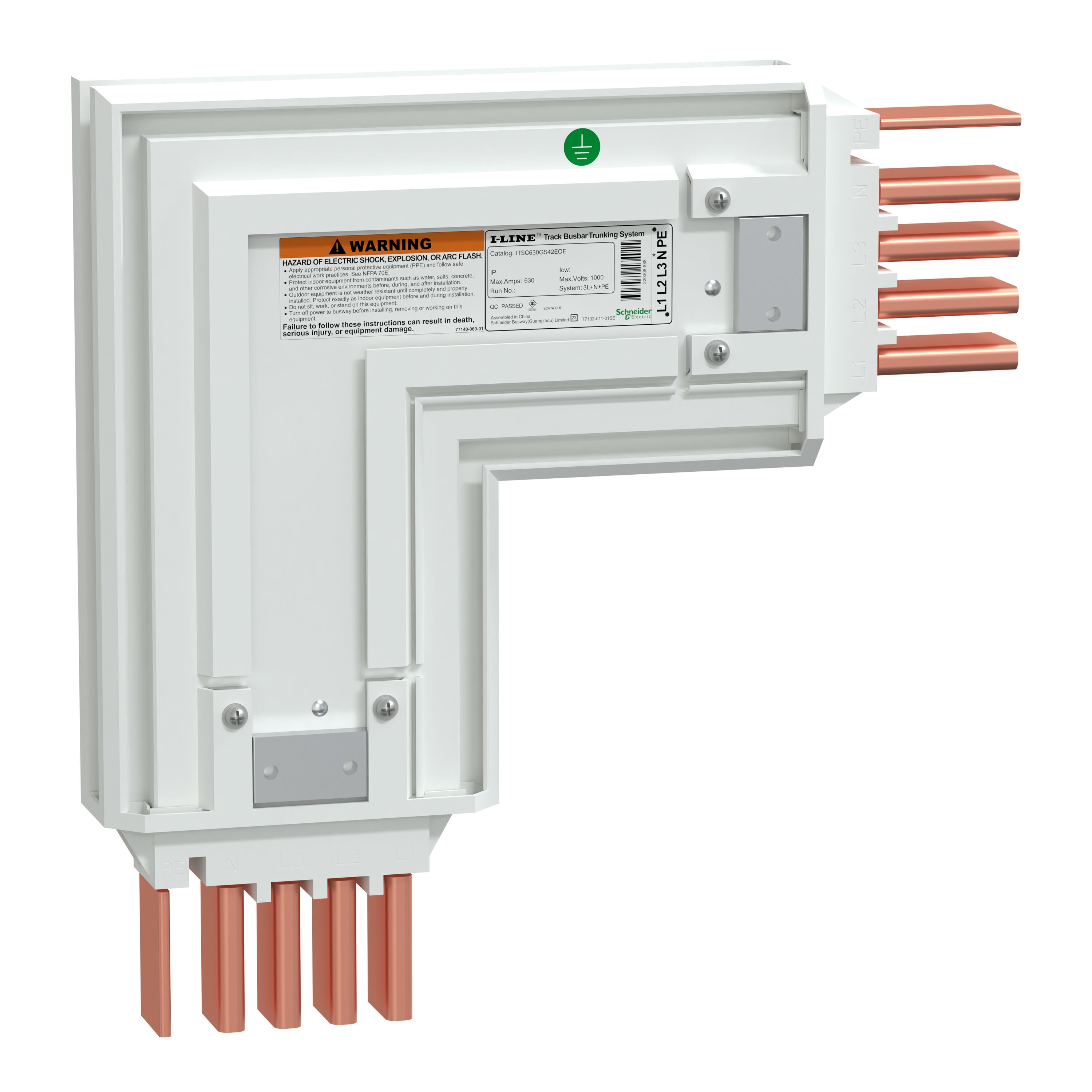 Schneider Electric - i-Line Track-Coude 630A avec neutre externe-3Ph+N+PER-IP42-630A-RAL9003
