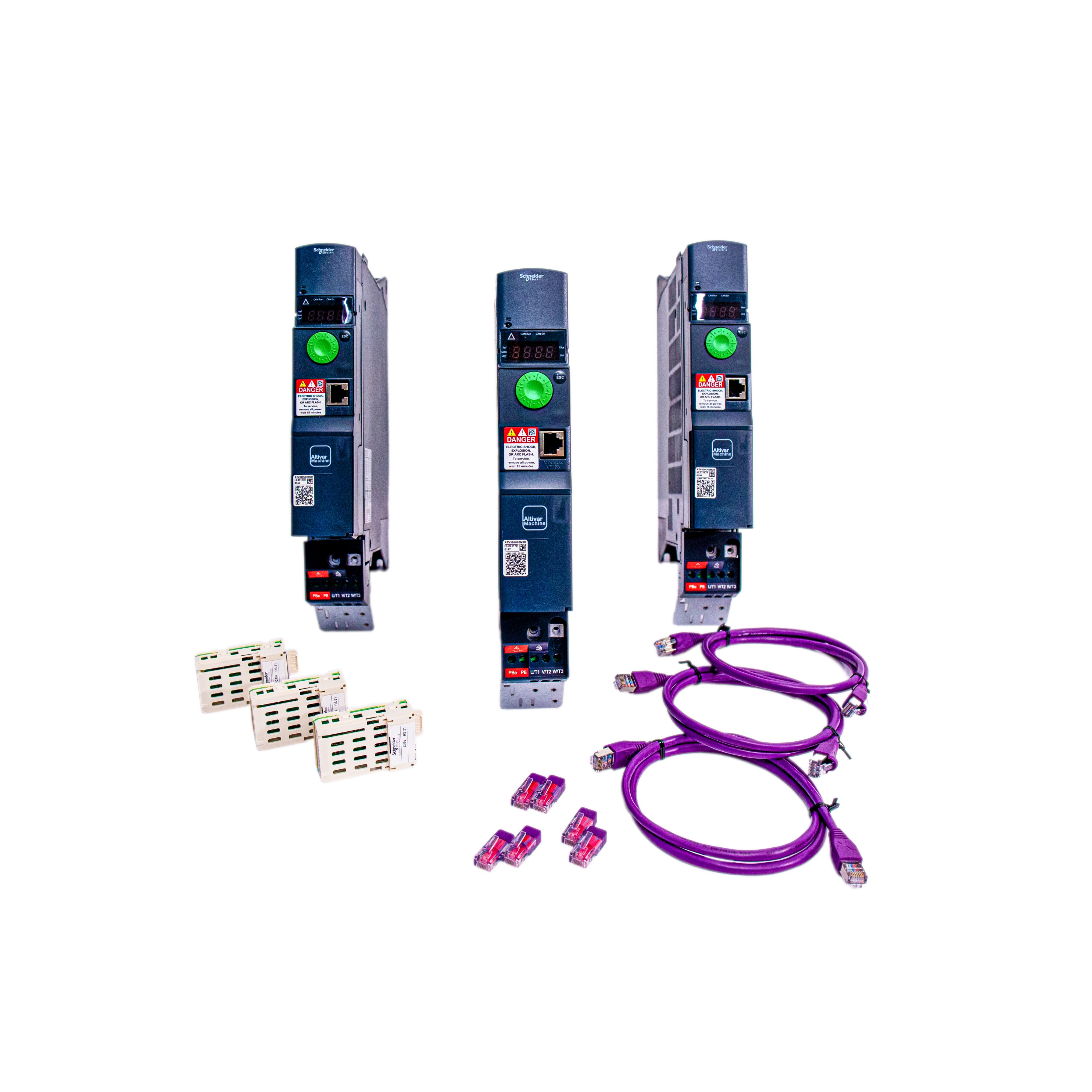 Schneider Electric - Lot de 3 ATV320 0,75 kW Mono & 3 modules interface CAN Open