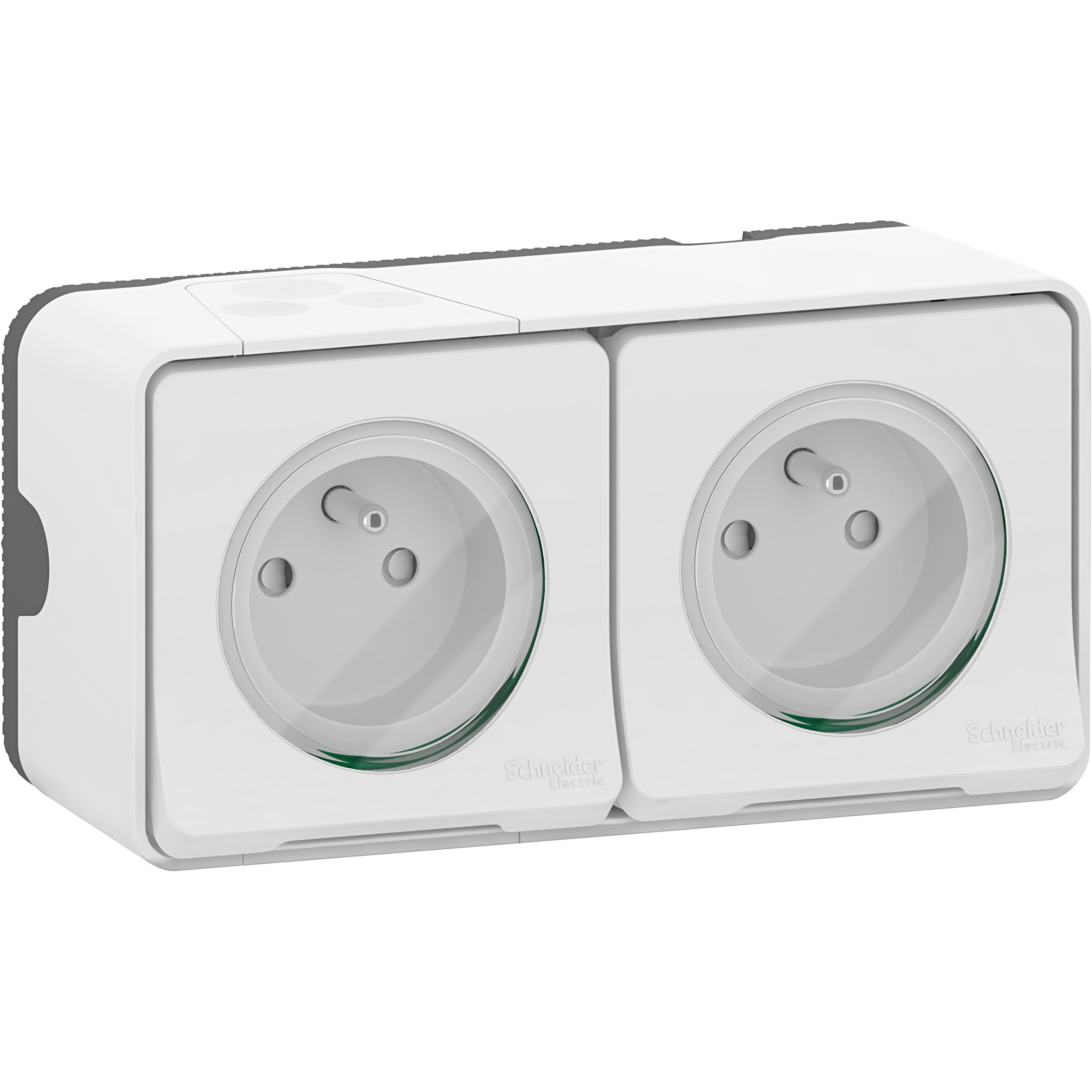 Schneider Electric - Mureva Styl - Double prise 2P+T précâblée horiz - saillie - IP55 - IK08 - blanc