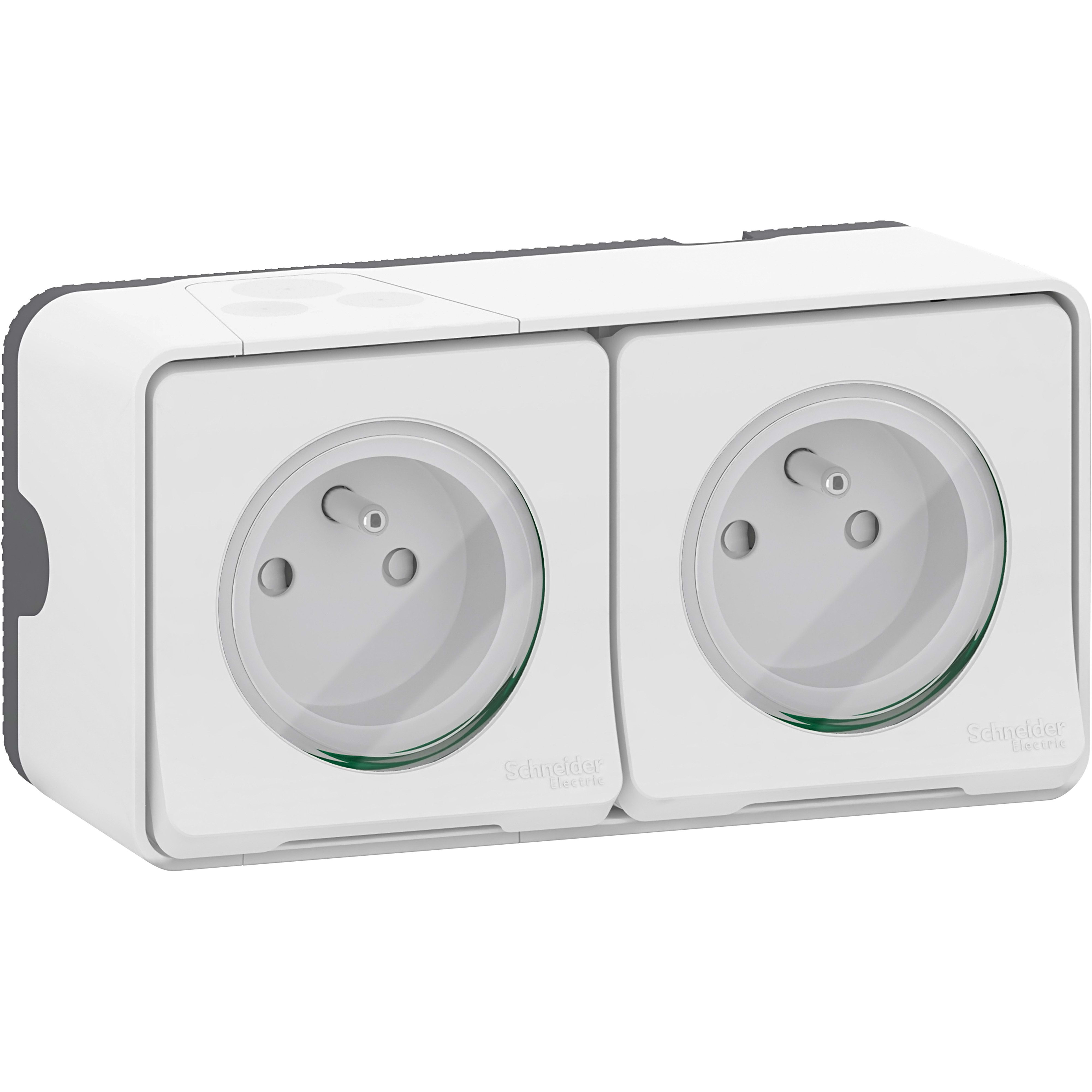 Schneider Electric - Mureva Styl - Double prise 2P+T précâblée horiz - saillie - IP55 - IK08 - blanc