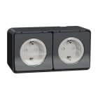 Schneider Electric - Mureva Styl - Double PC 2P+T schuko précâblée horiz - saillie - IP55 IK08 - gris