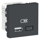 Schneider Electric - Unica - chargeur USB double - 5Vcc - 2,4A type A+C - 2 modul - anthr - meca seu