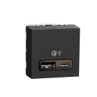 Schneider Electric - Unica - prise chargeur USB double - rapide 18W - 3,4A type A+C - 2 mod - anthra
