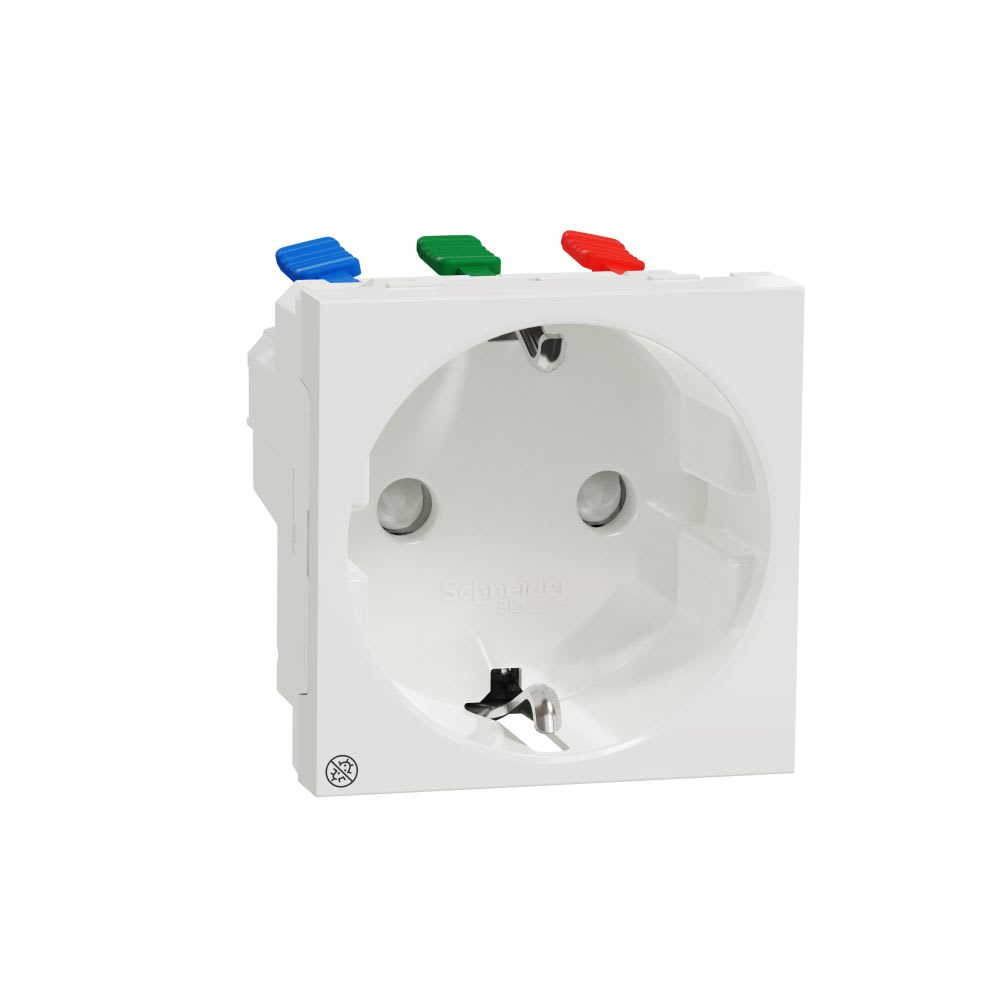 Schneider Electric - Unica - prise 2P+T - DE - connexion rapide - Blanc antibactérien - méca seul