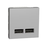 Schneider Electric - Unica - chargeur USB double - 5Vcc - 1A + 2,1A - 2 modules - Alu - meca seul