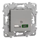 Schneider Electric - Unica - prise chargeur USB - C 45W + A 7,5W - 2 mod - alu - méca support fix