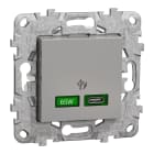 Schneider Electric - Unica - prise chargeur USB - C 65W forte puiss - 2 mod - alu - méca support fix