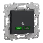 Schneider Electric - Unica - prise chargeur USB - C 65W forte puiss - 2 mod - anth - méca support fix