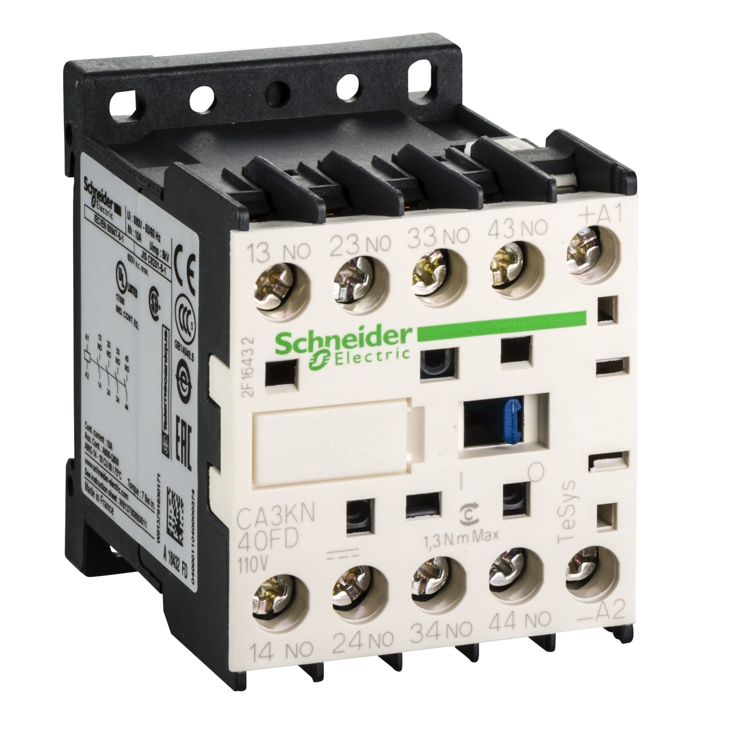 Schneider Electric - TeSys CA3K - contacteur - 4F+0O - instantané - 10A - 110Vcc