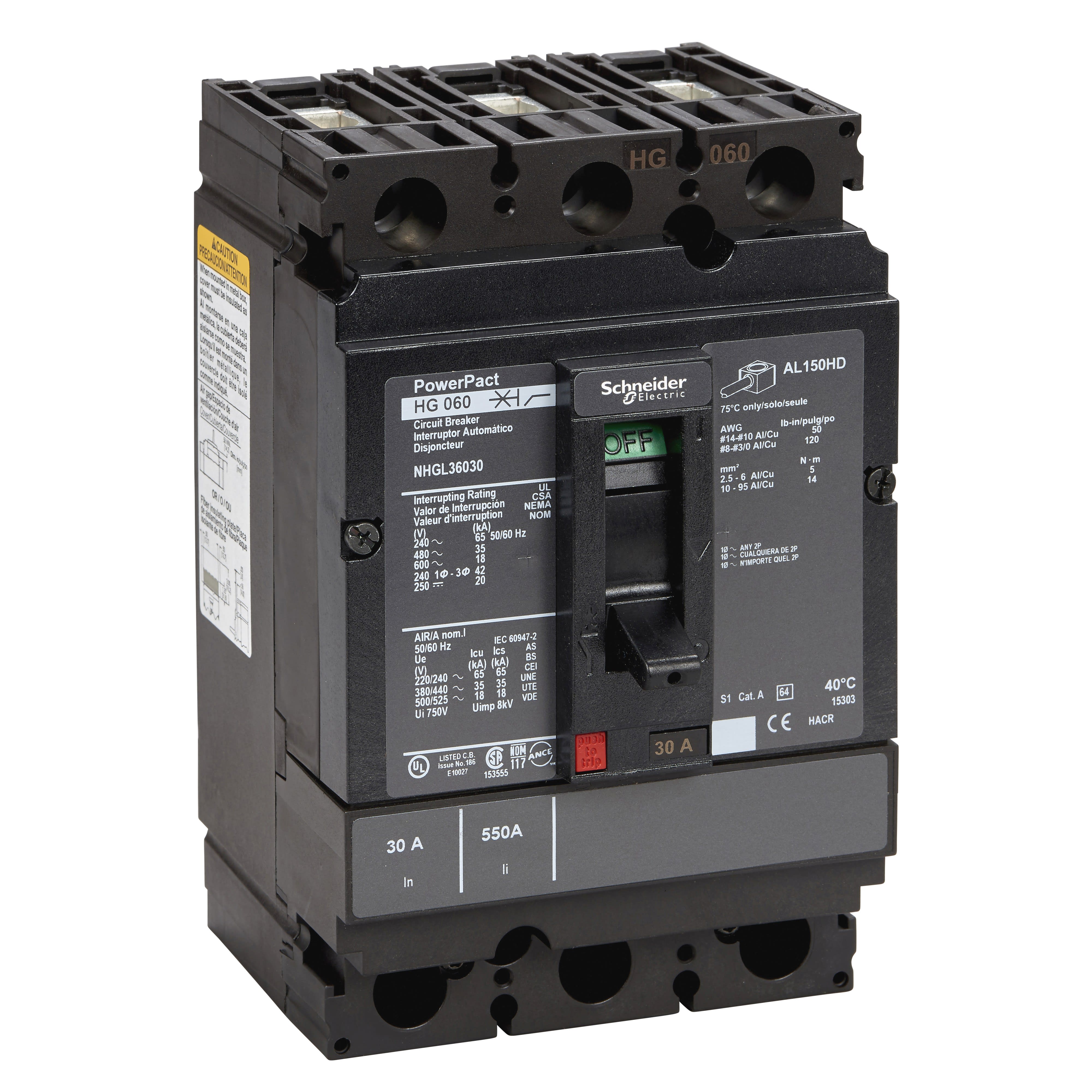 Schneider Electric - PowerPact H - disjoncteur 150A - avec bornes - 35kA - TMD - 30A - 3P 3d