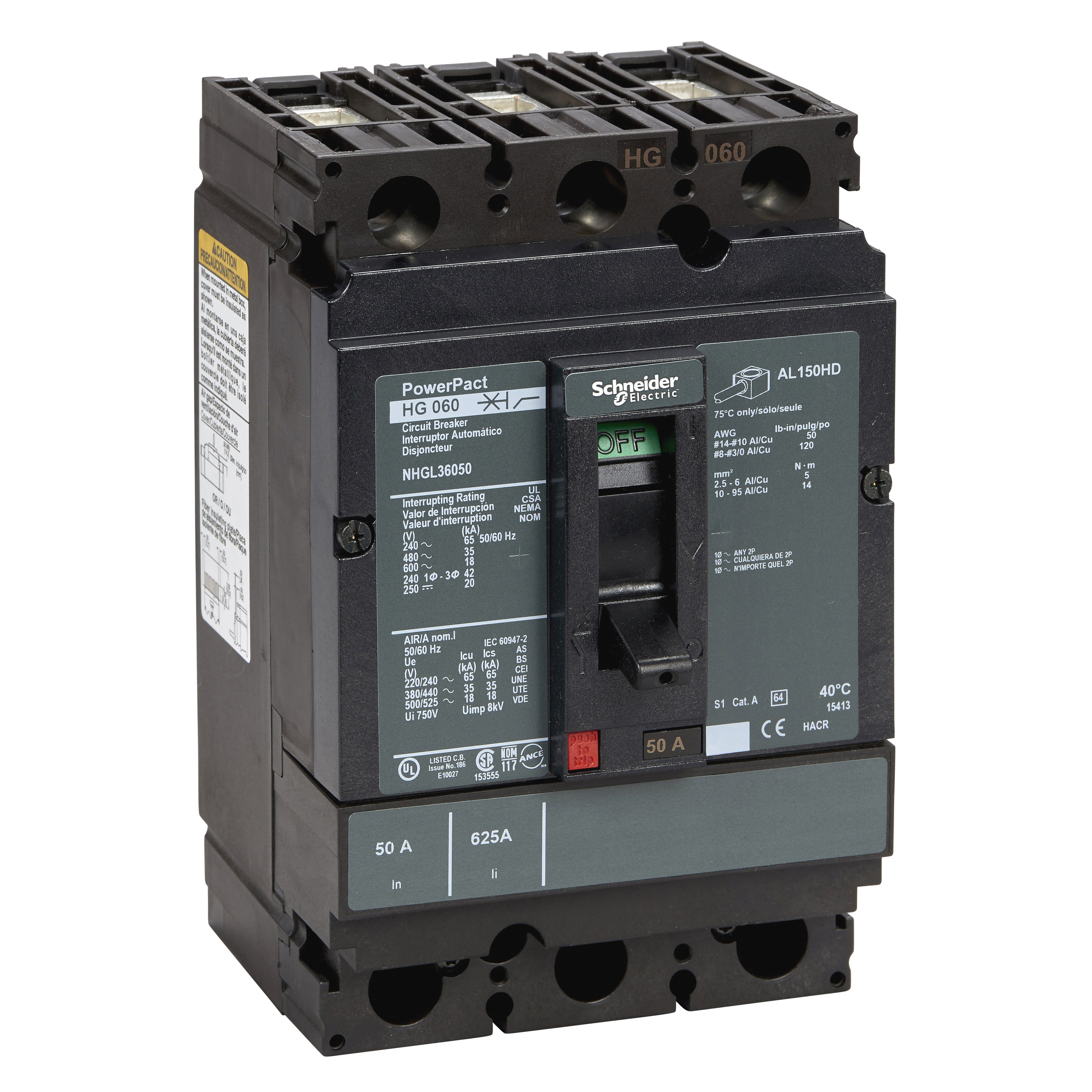 Schneider Electric - PowerPact H - disjoncteur 150A - avec bornes - 35kA - TMD - 50A - 3P 3d