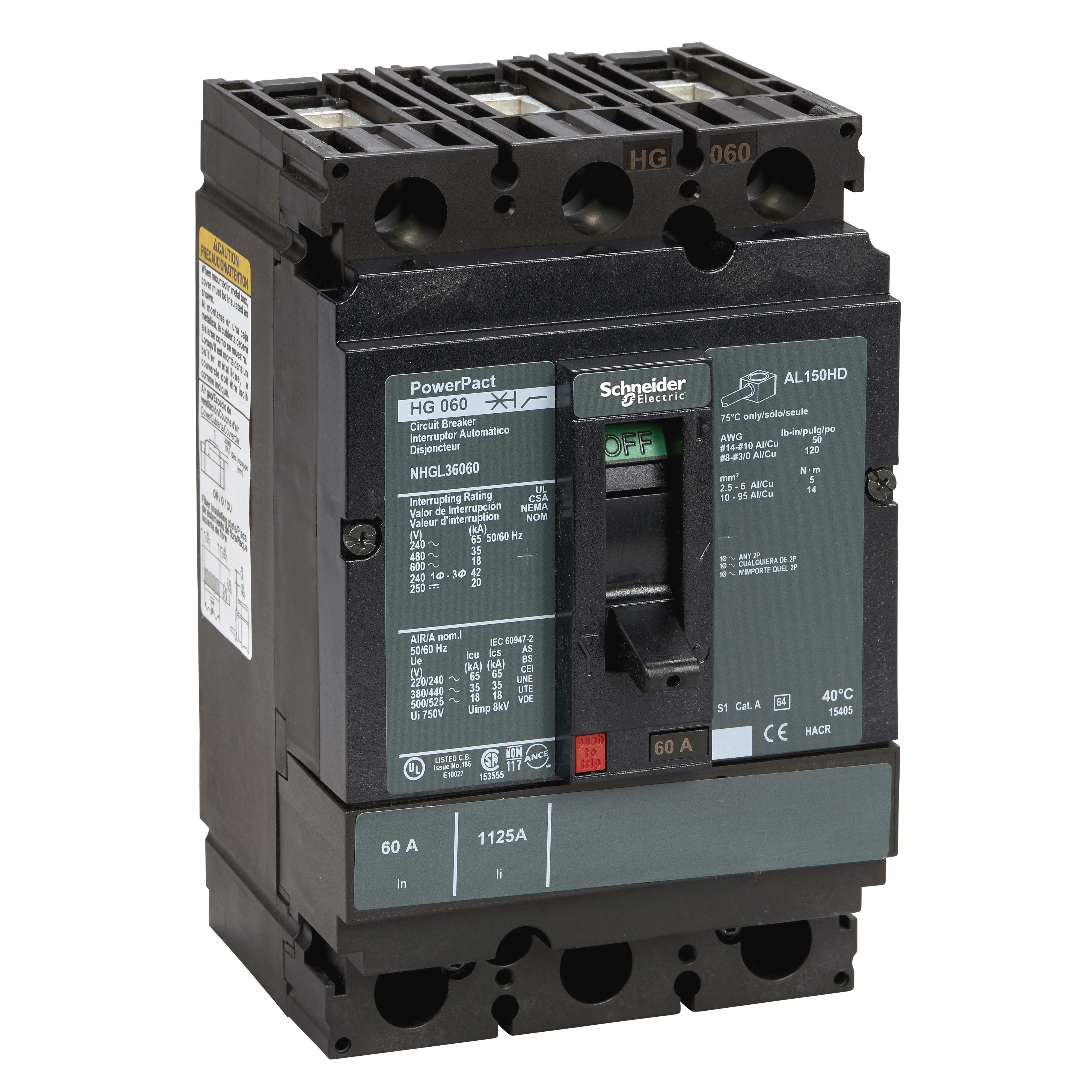 Schneider Electric - PowerPact H - disjoncteur 150A - avec bornes - 35kA - TMD - 60A - 3P 3d