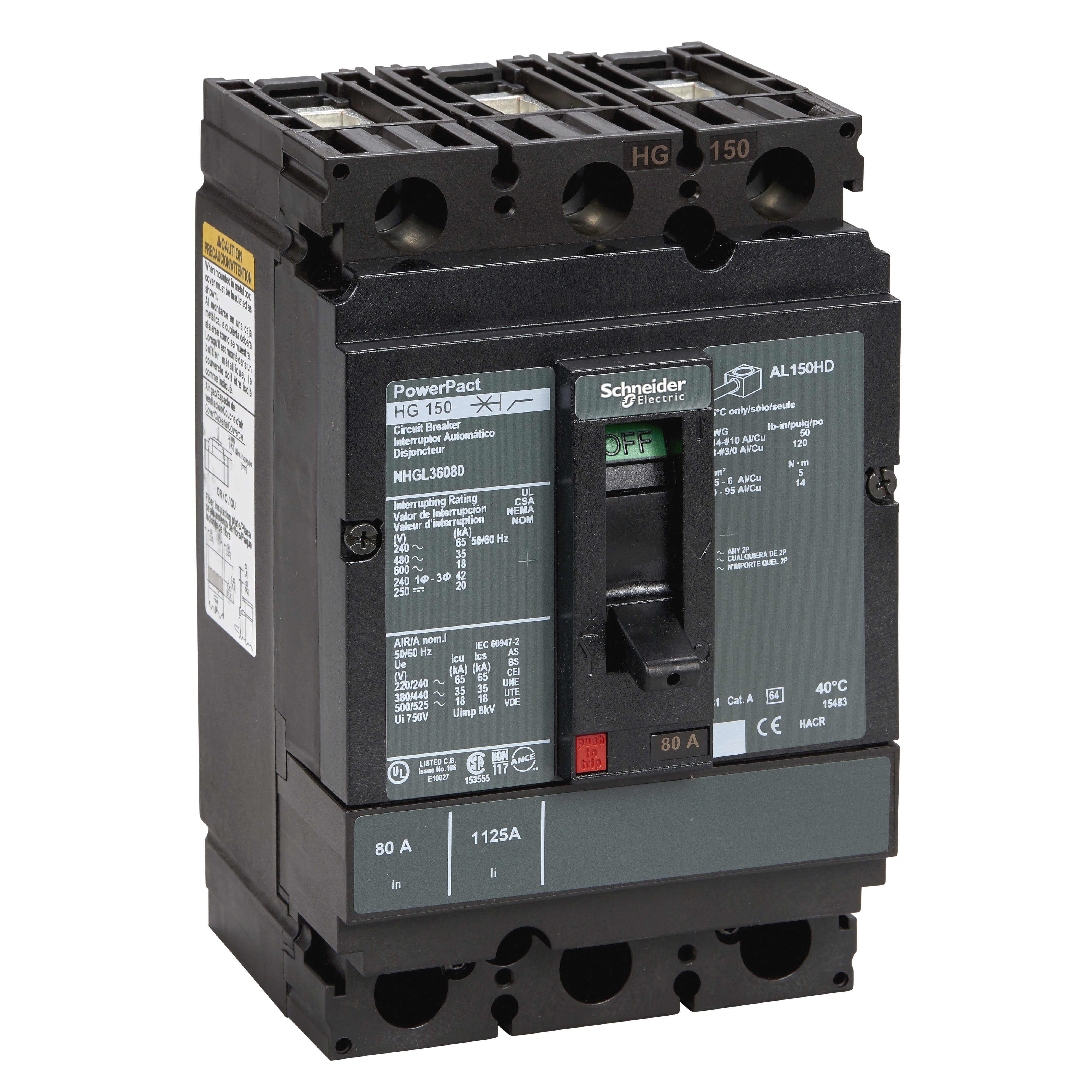 Schneider Electric - PowerPact H - disjoncteur 150A - avec bornes - 35kA - TMD - 80A - 3P 3d
