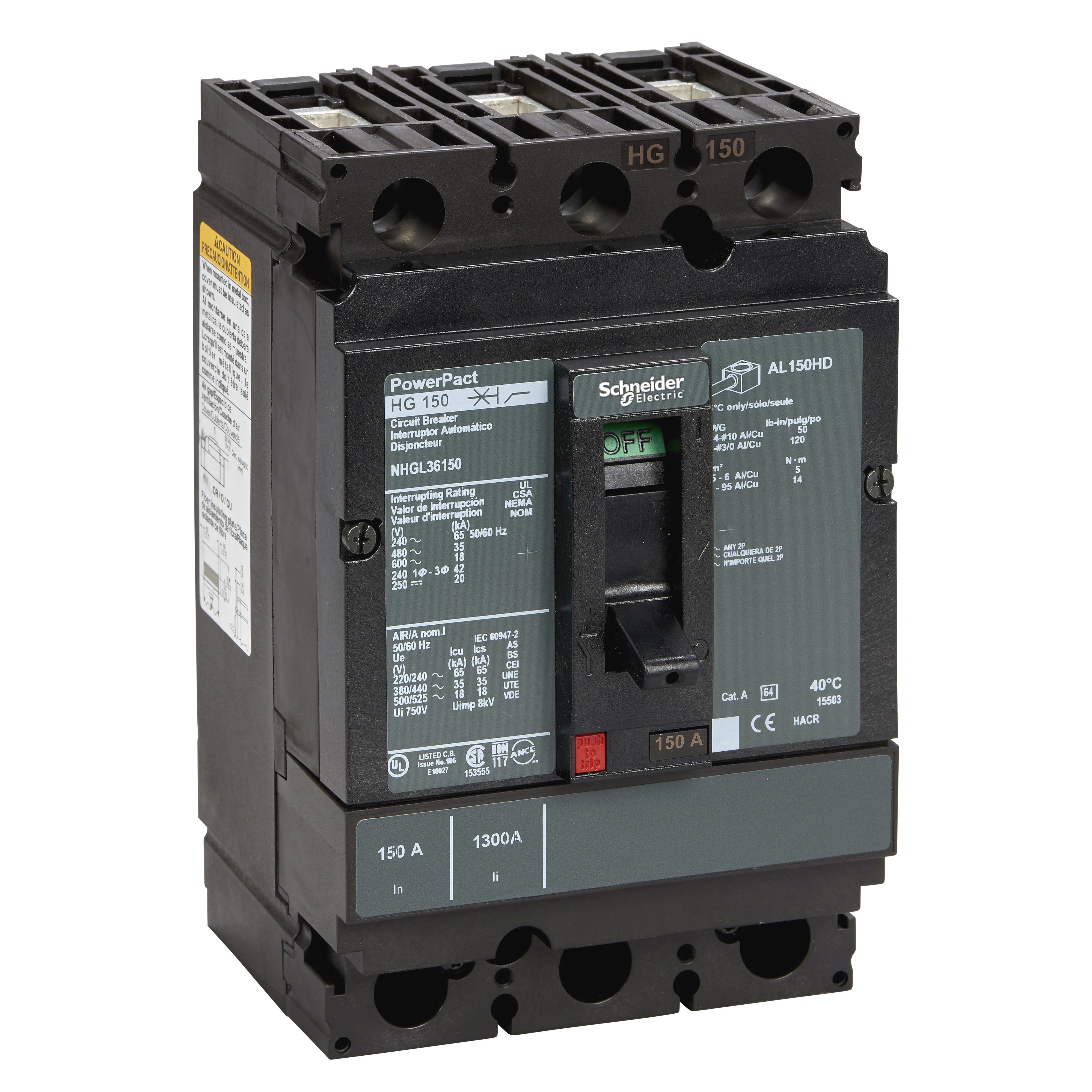 Schneider Electric - PowerPact H - disjoncteur 150A - avec bornes - 18kA - TMD - 150 A - 3P 3d