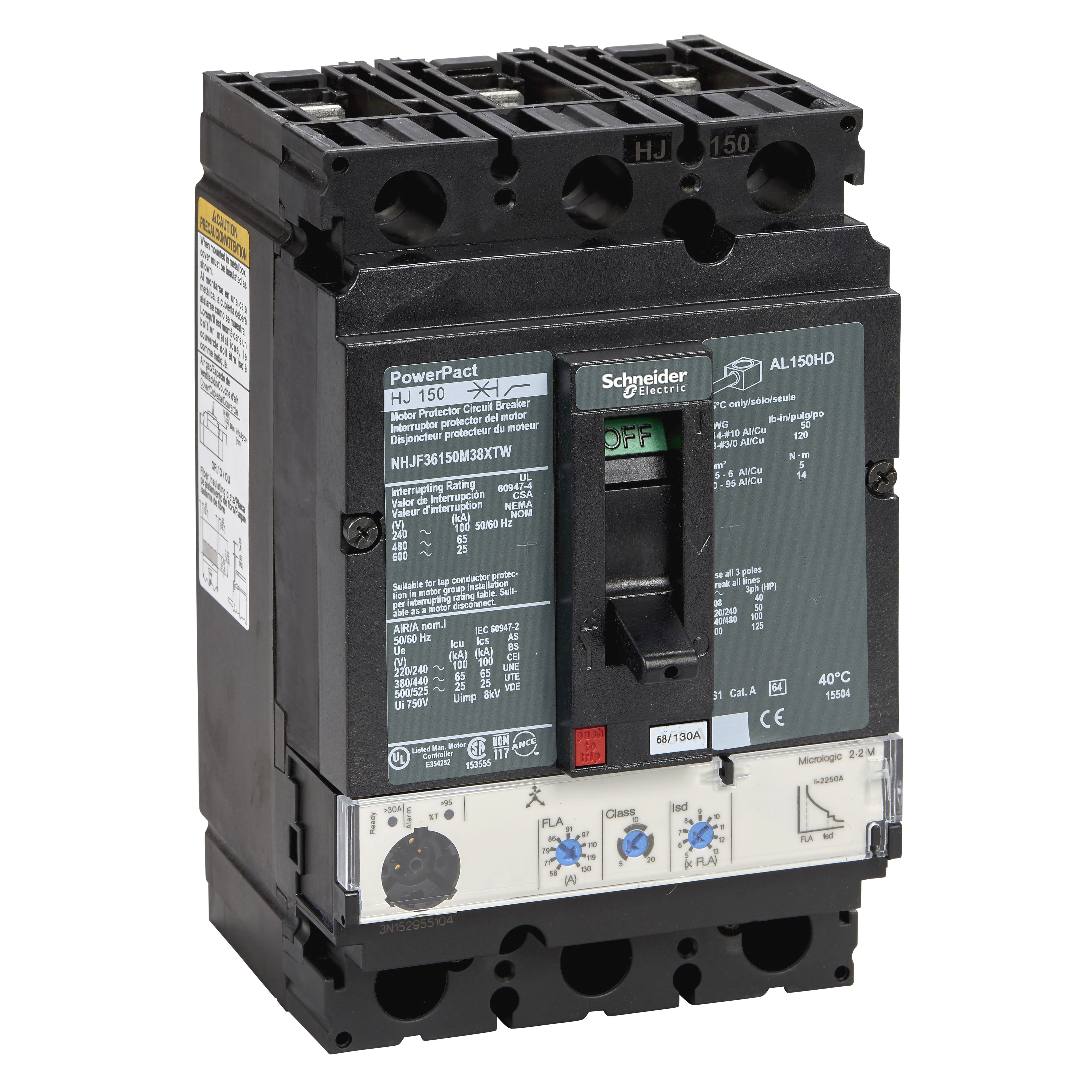 Schneider Electric - PowerPact H - disjoncteur 150A - sans bornes - 65kA Micrologic 2.2 M 150A 3P 3d