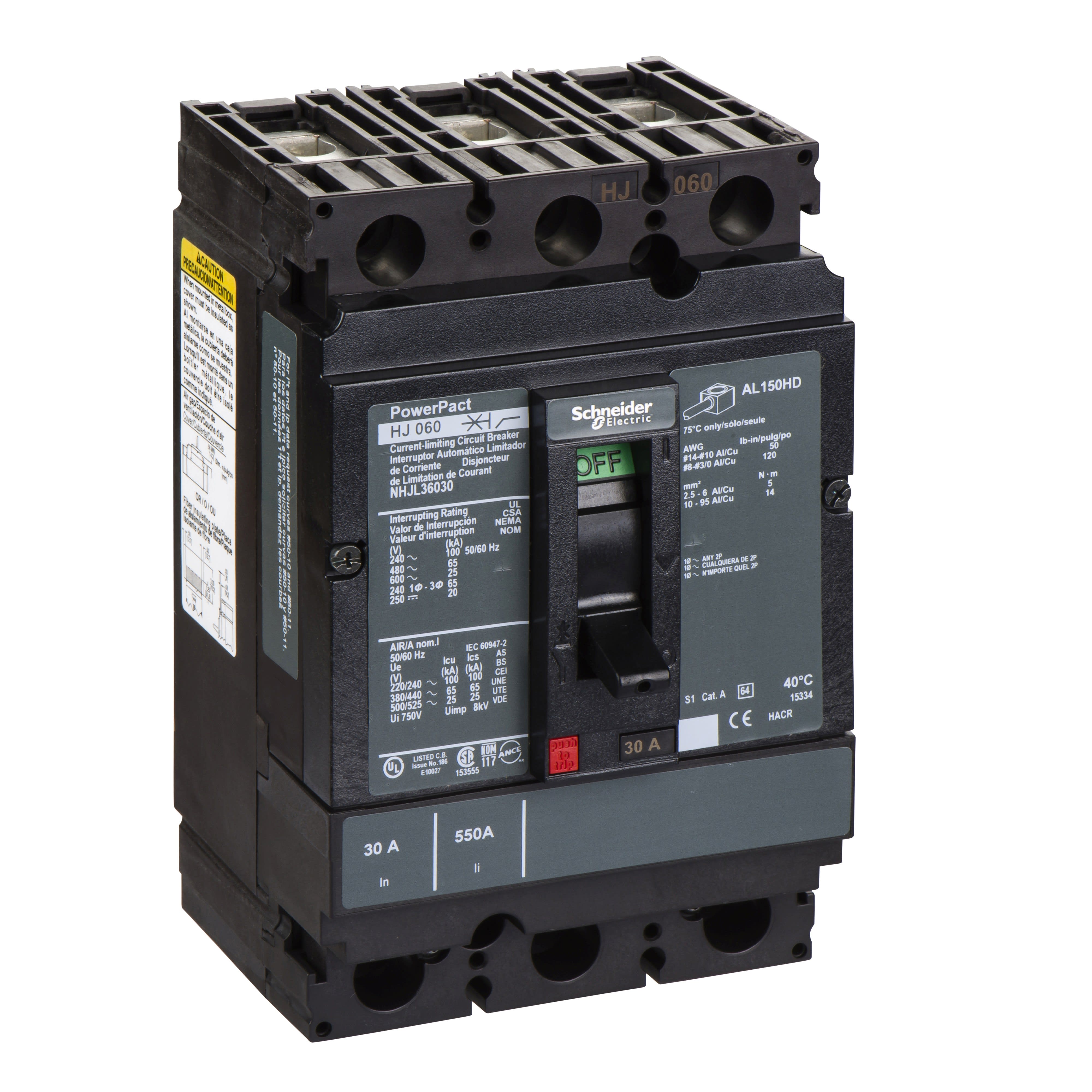 Schneider Electric - PowerPact H - disjoncteur 150A - avec bornes - 65kA - TMD - 30A - 3P 3d