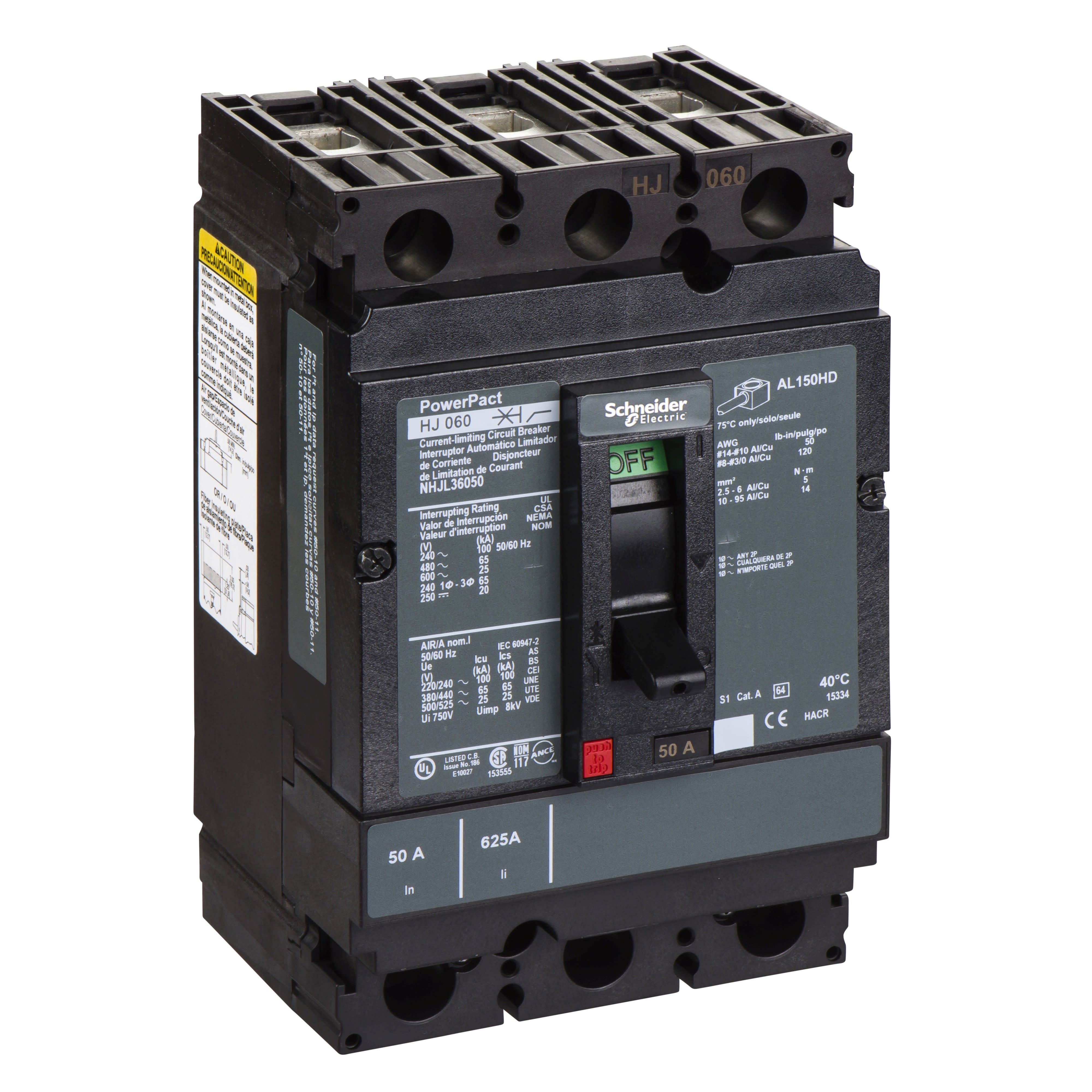 Schneider Electric - PowerPact H - disjoncteur 150A - avec bornes - 65kA - TMD - 50A - 3P 3d