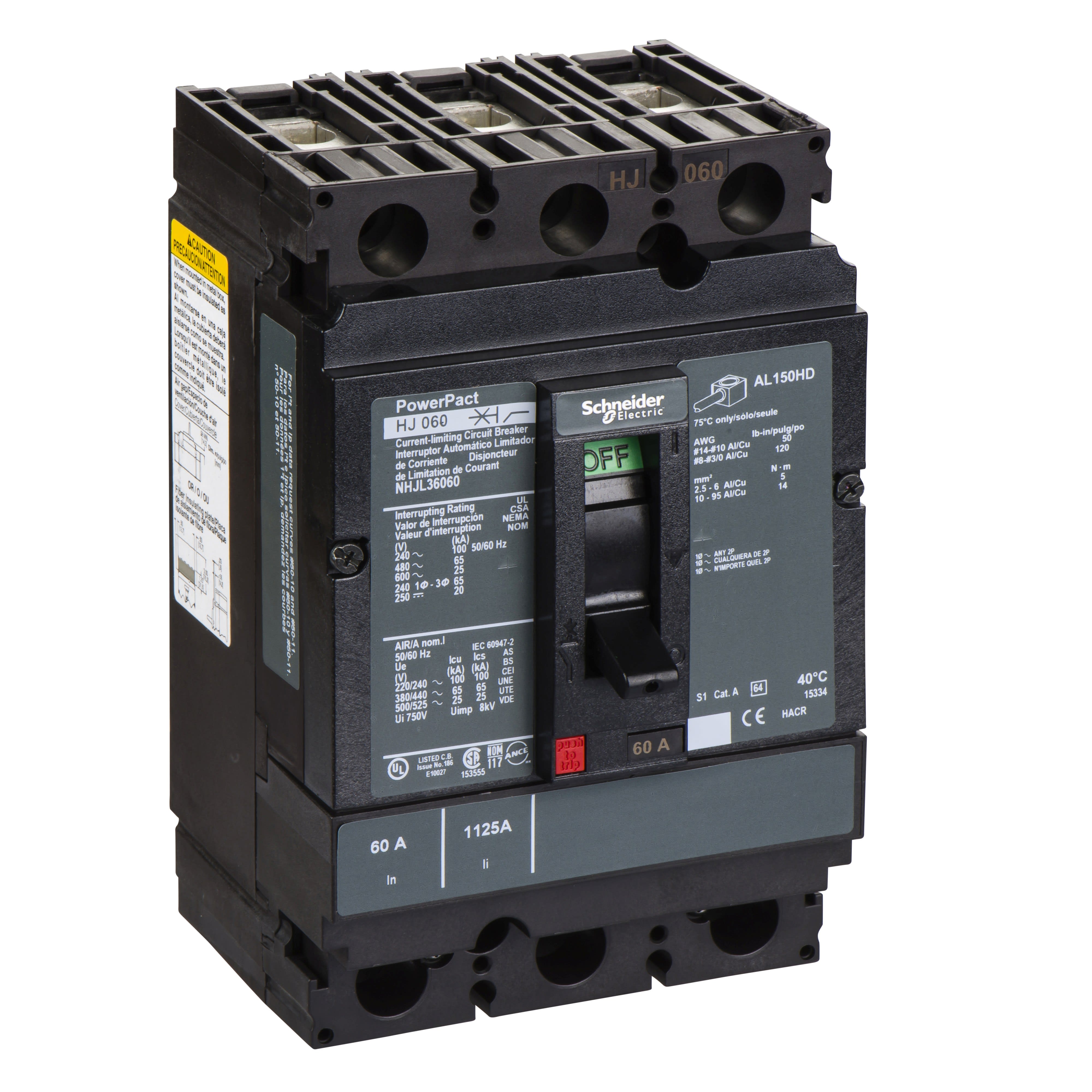 Schneider Electric - PowerPact H - disjoncteur 150A - avec bornes - 65kA - TMD - 60A - 3P 3d