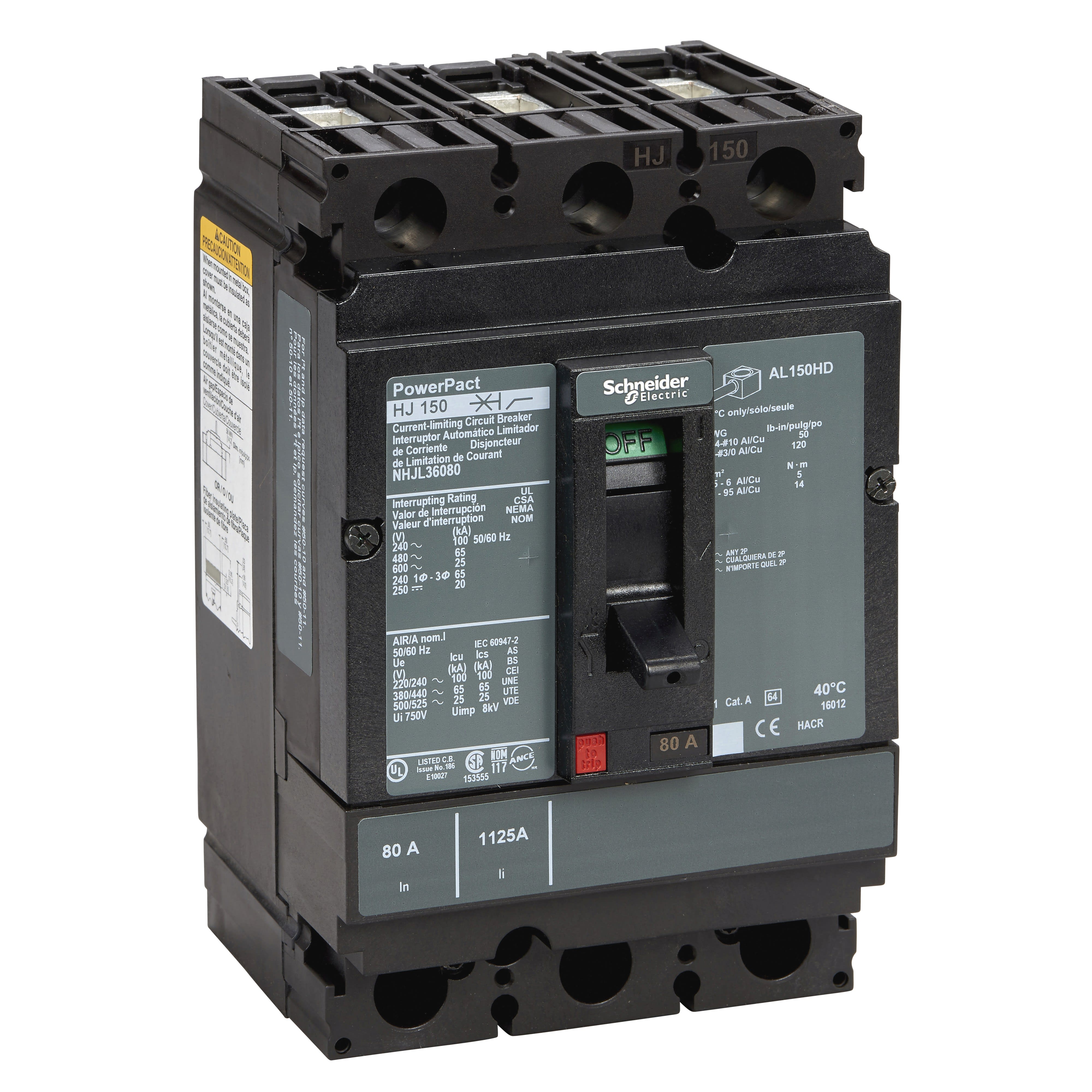 Schneider Electric - PowerPact H - disjoncteur 150A - avec bornes - 65kA - TMD - 80A - 3P 3d