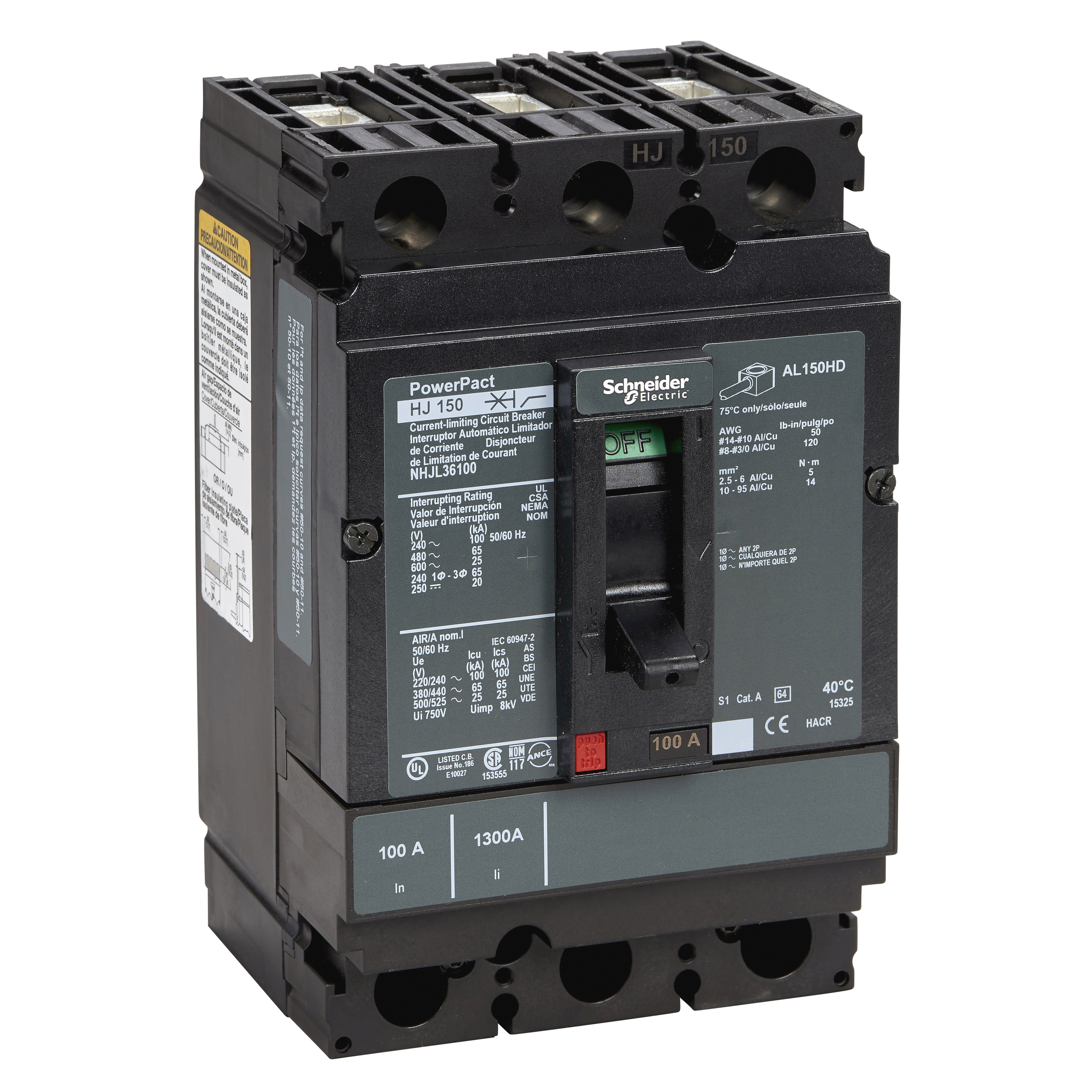 Schneider Electric - PowerPact H - disjoncteur 150A - avec bornes - 65kA - TMD - 100A - 3P 3d