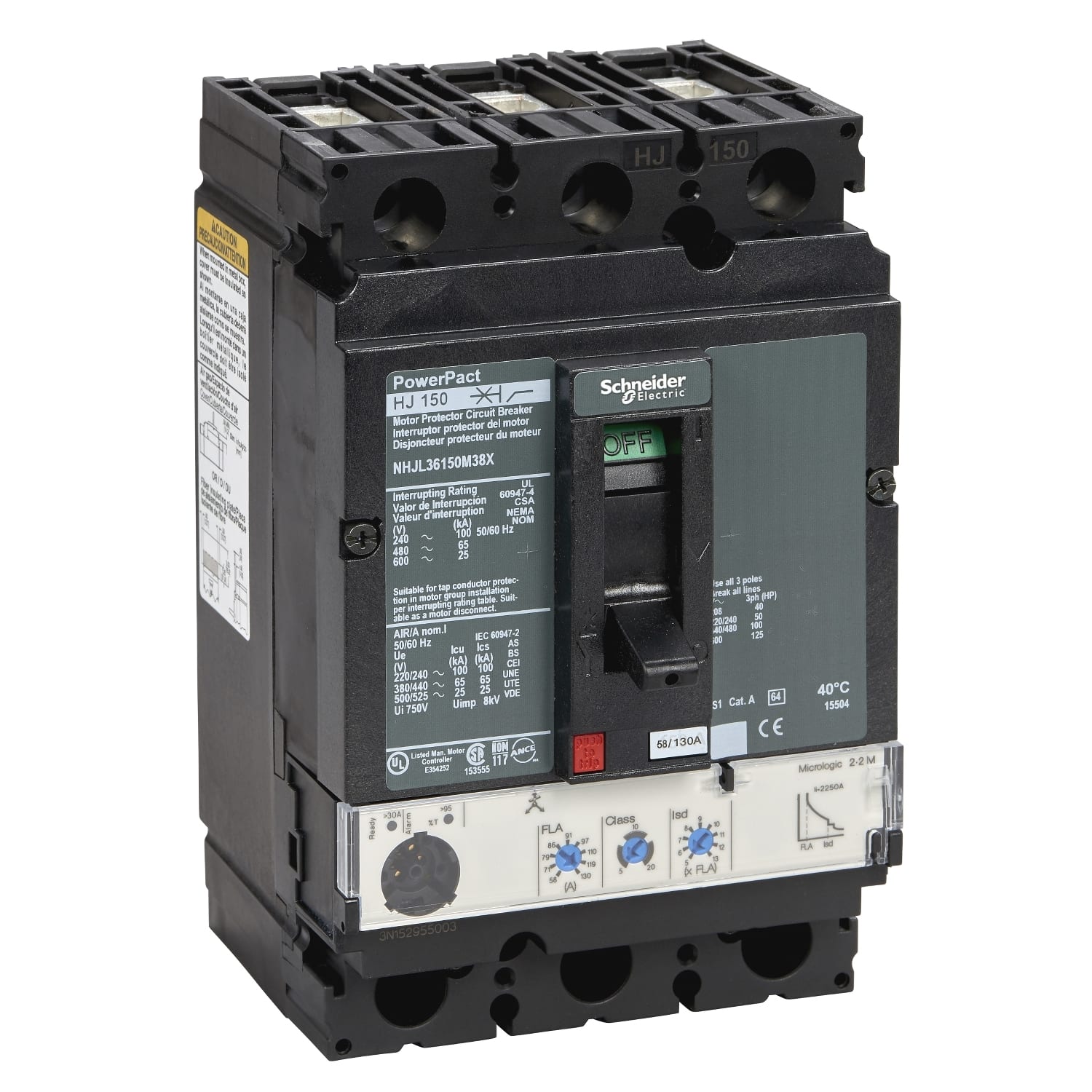 Schneider Electric - PowerPact H - disjoncteur 150A - avec bornes - 65kA Micrologic 2.2 M 150 A 3P 3d