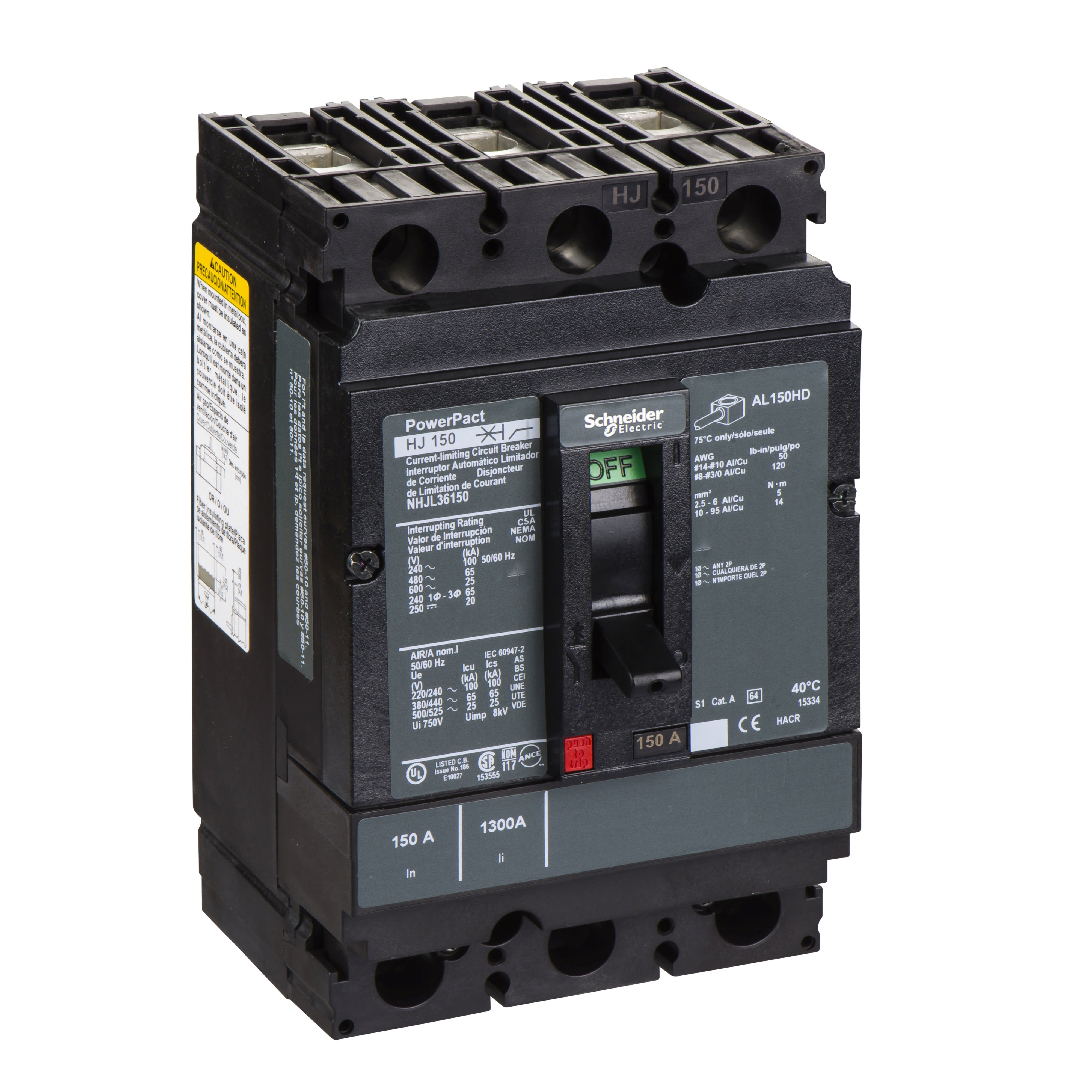 Schneider Electric - PowerPact H - disjoncteur 150A - avec bornes - 65kA - TMD - 150A - 3P 3d
