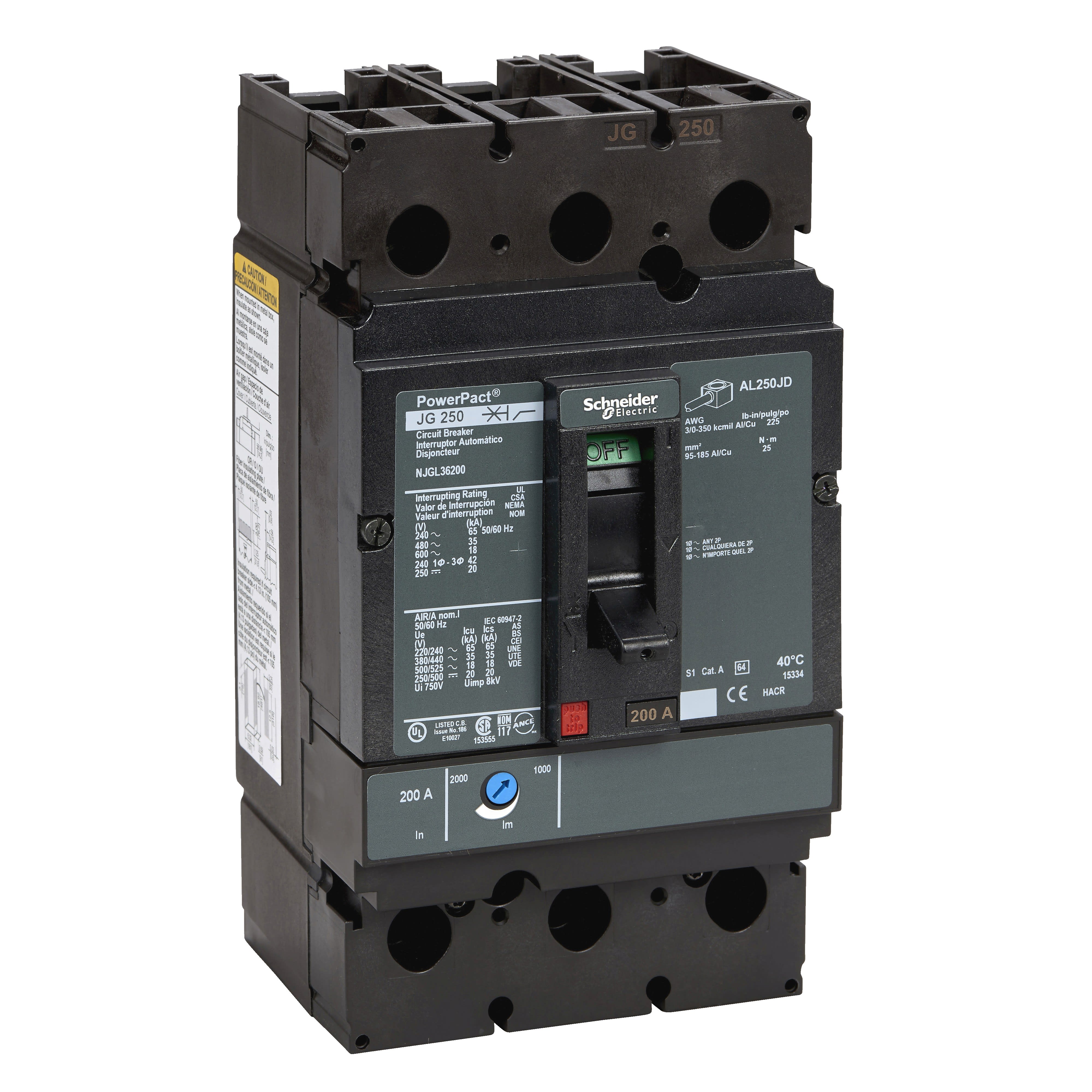 Schneider Electric - PowerPact J - disjoncteur 250A - avec bornes - 65kA - TMD - 150 A - 3P 3d