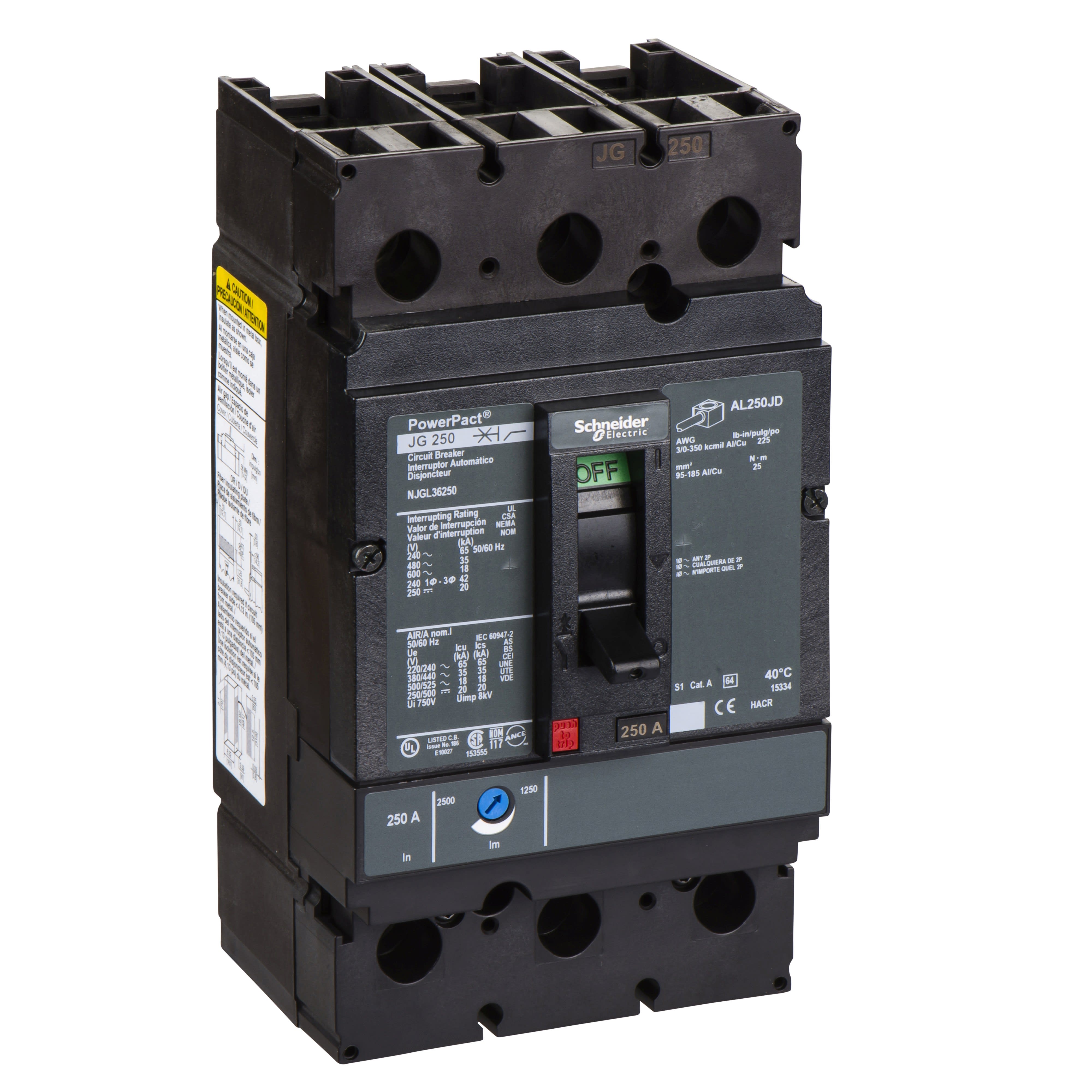 Schneider Electric - PowerPact J - disjoncteur 250A - avec bornes - 35kA - TMD - 250 A - 3P 3d
