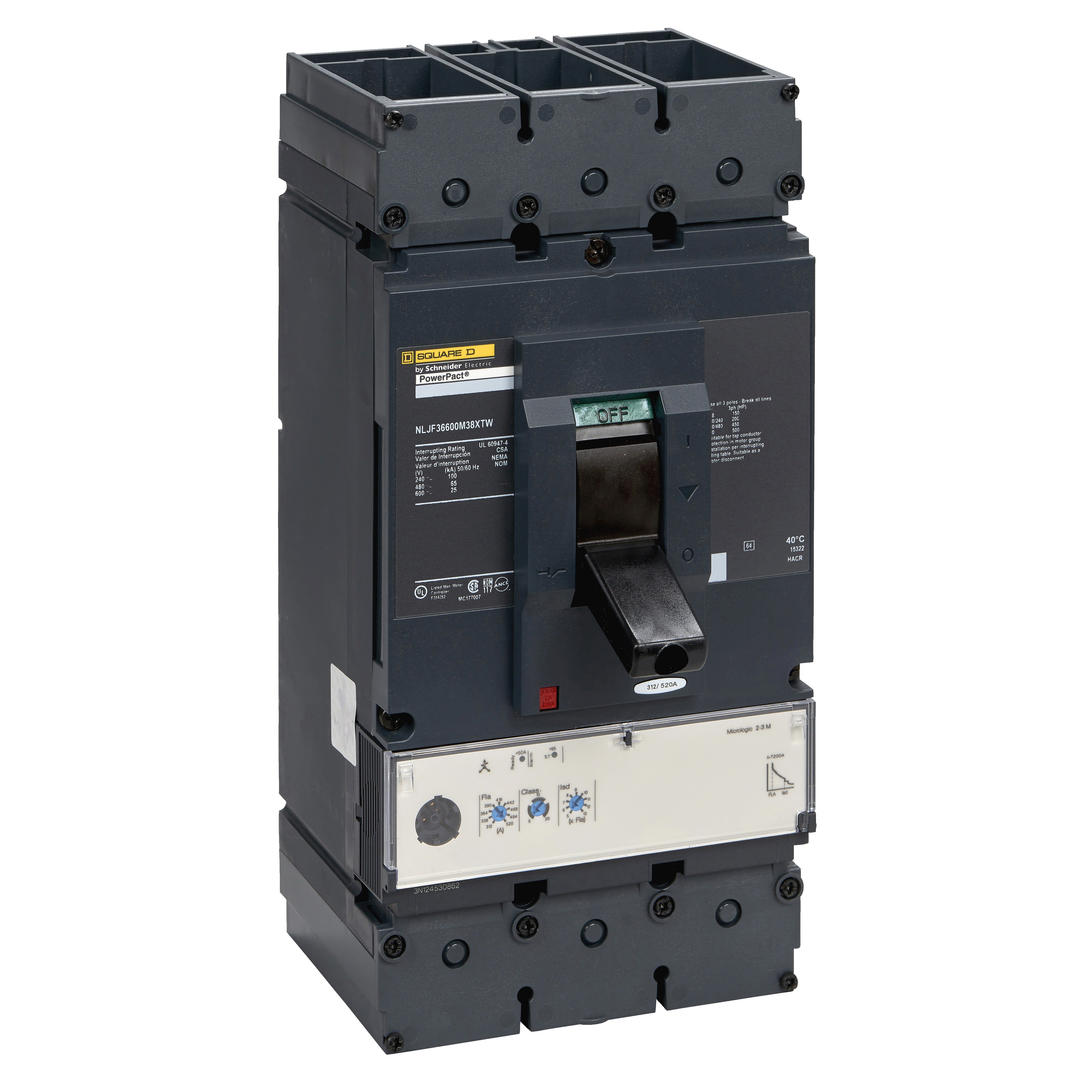 Schneider Electric - PowerPact L - disjoncteur 600A - avec bornes - 65kA Micrologic 2.2 M 600A 3P 3d