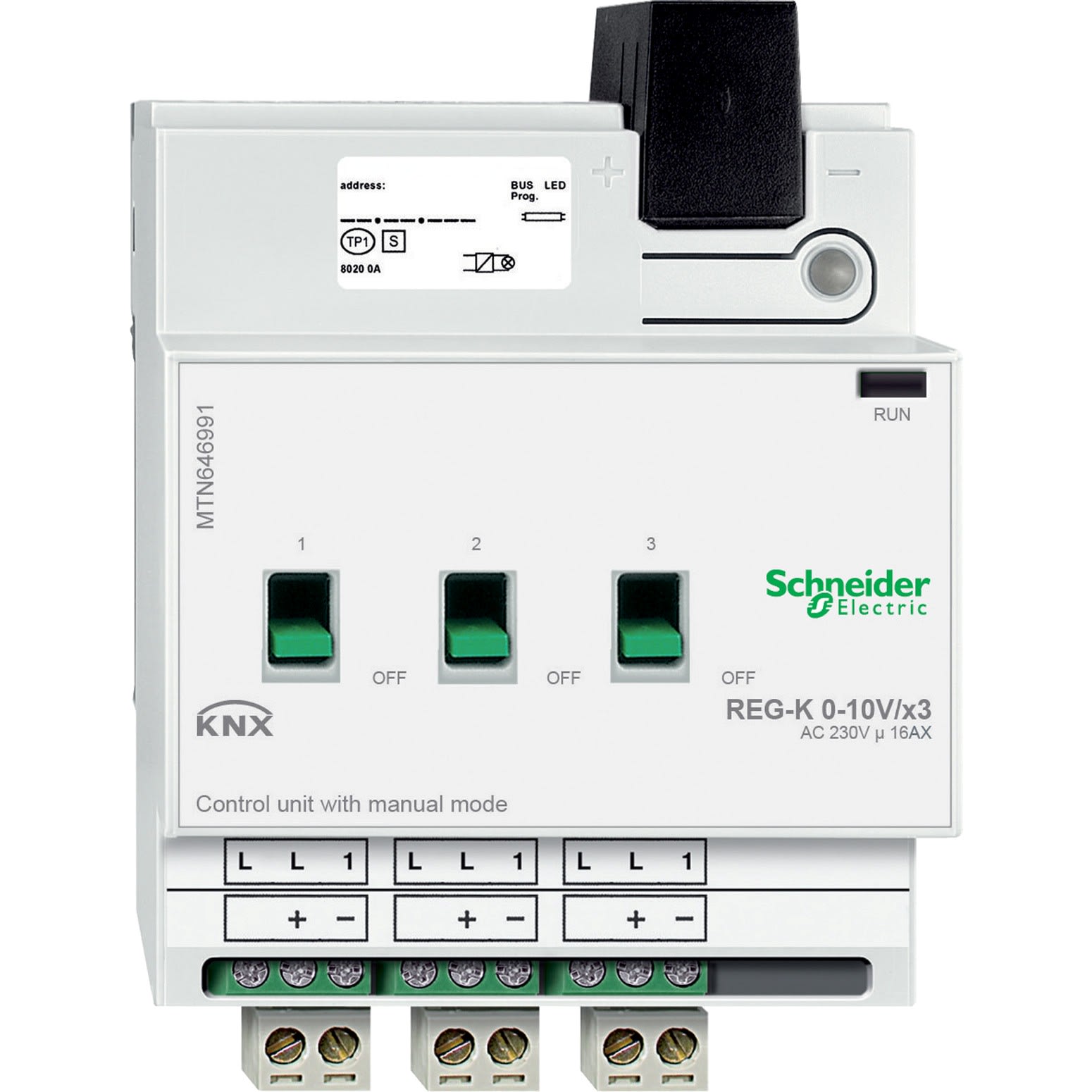 Schneider Electric - KNX - actionneur pour interfaces 1-10 V - 3 sorties - 16A cos0,6 - 8 pas de 9mm