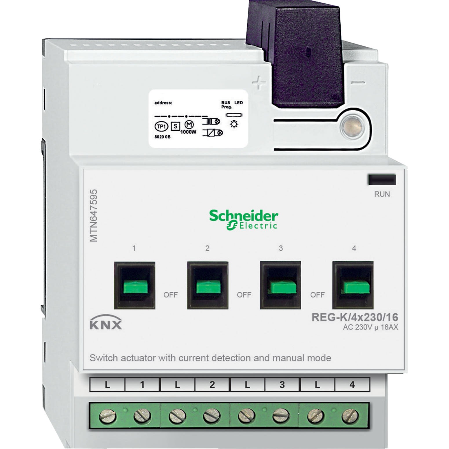 Schneider Electric - KNX - actionn. de commutation - 4x230V - 16A - à détection courant+cde manuelle