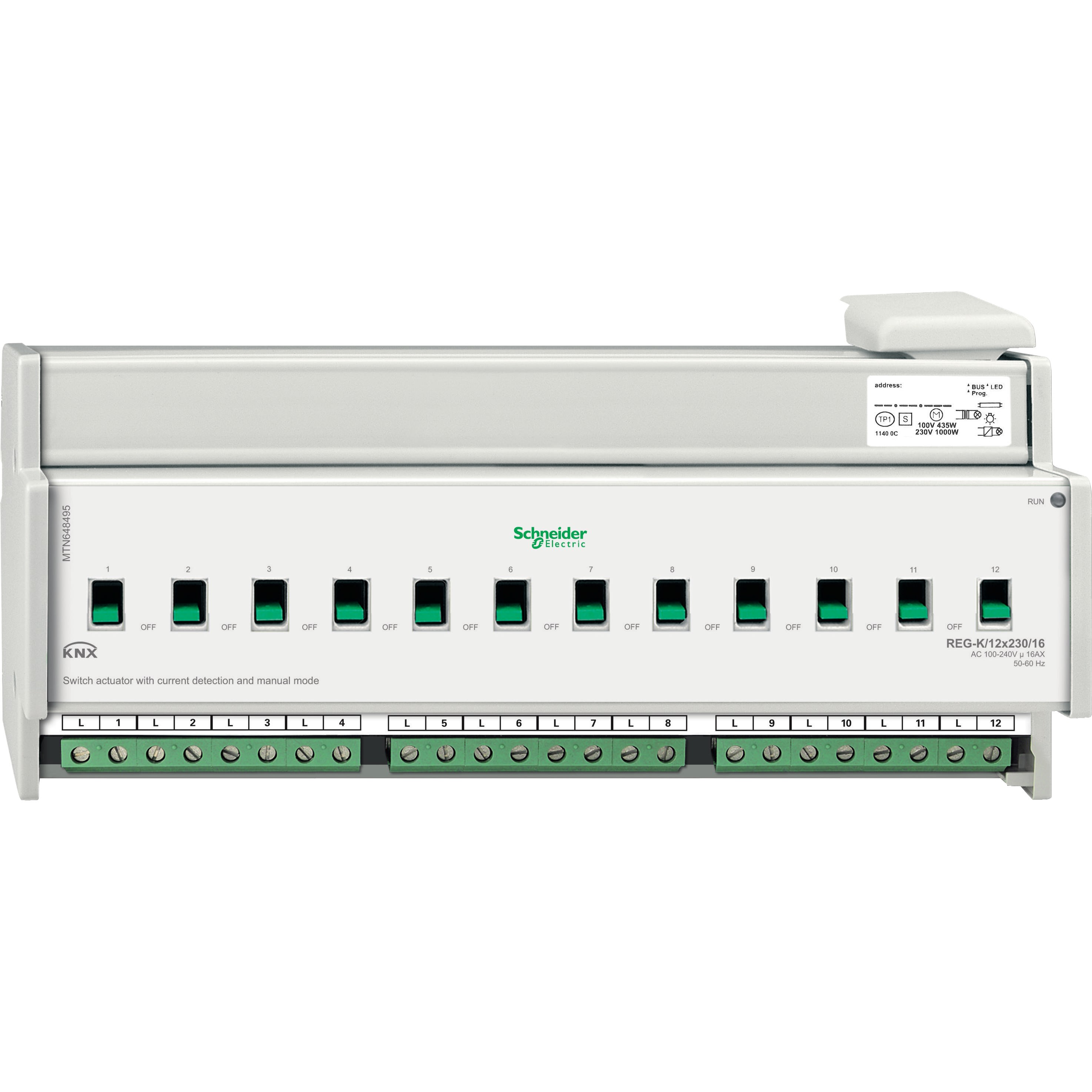 Schneider Electric - KNX - actionn. de commutation - 12x230V - 16A - à détection courant+cde manuelle