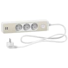 Schneider Electric - Odace - Rallonge multiprises 3 prises 2P+T - blanche/bois - 2USB - 1,5m