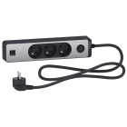 Schneider Electric - Odace - Rallonge multiprises 3 prises 2P+T - anthracite/aluminium - 2USB - 1,5m