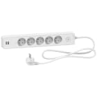Schneider Electric - Odace - Rallonge multiprises 5 prises 2P+T - blanche - 2USB - 1,5m