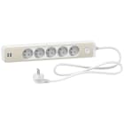 Schneider Electric - Odace - Rallonge multiprises 5 prises 2P+T - blanche/bois - 2USB - 1,5m