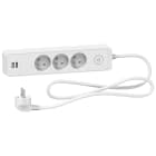 Schneider Electric - Odace - Rallonge multiprises 3 prises 2P+T - blanche - 2USB - 1,5m