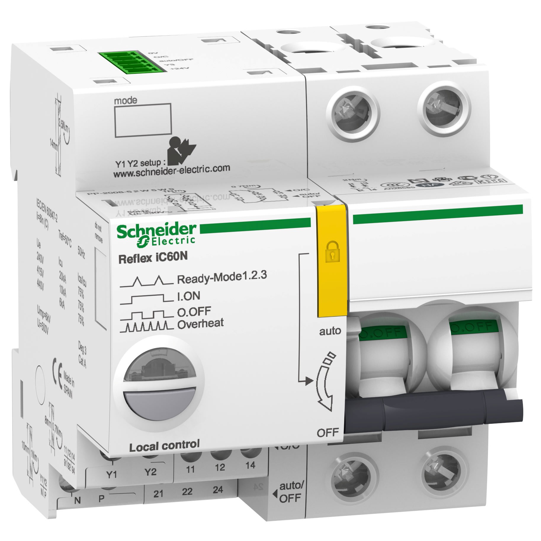 Schneider Electric - Acti9, Reflex iC60N disjonct. à commande intégrée interface Ti24 25A 2P courbe B