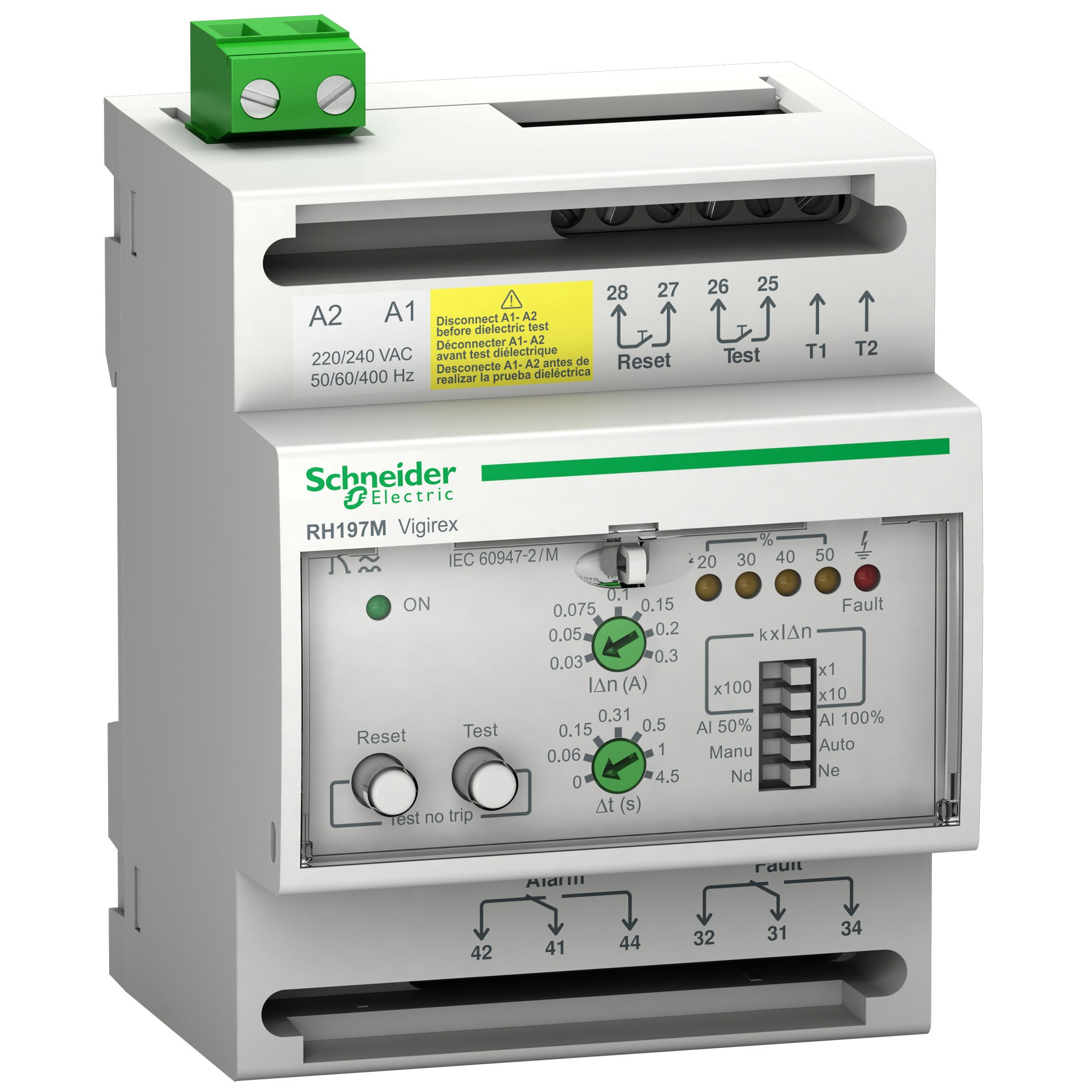 Schneider Electric - Vigirex - relais differentiel RH197M - sensibilite 0,03-30A - 0-4,5s - 240Vca