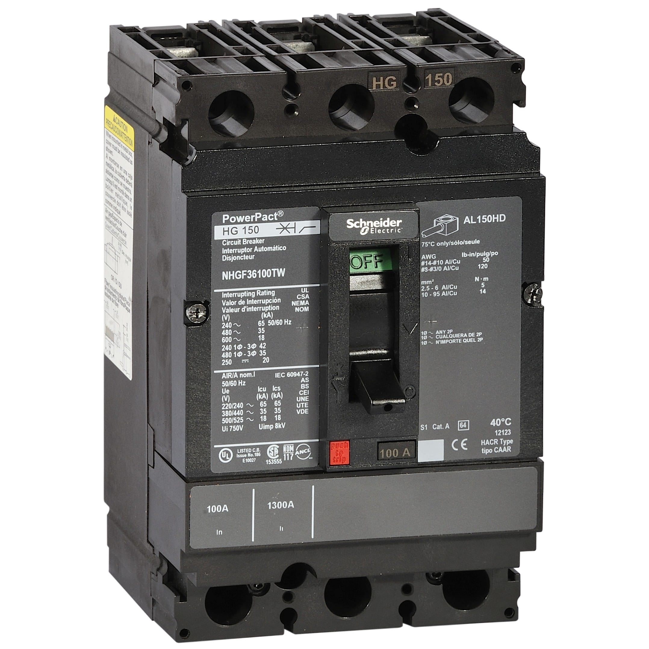 Schneider Electric - PowerPact H - disjoncteur 150A - sans bornes - 18kA - TMD - 100A - 3P 3d