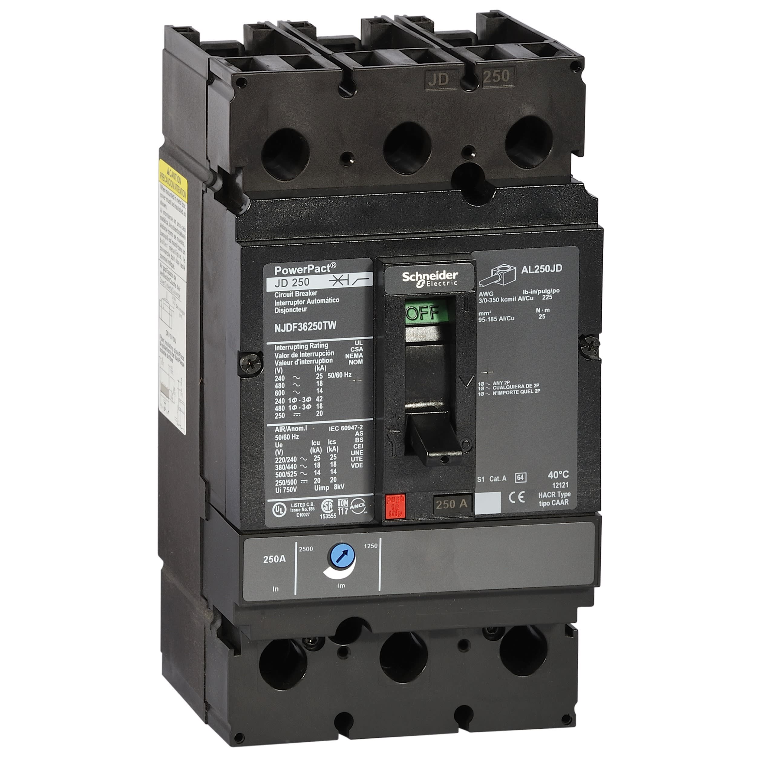 Schneider Electric - PowerPact J - disjoncteur 250A - sans bornes - 65kA - TMD - 225 A - 3P 3d