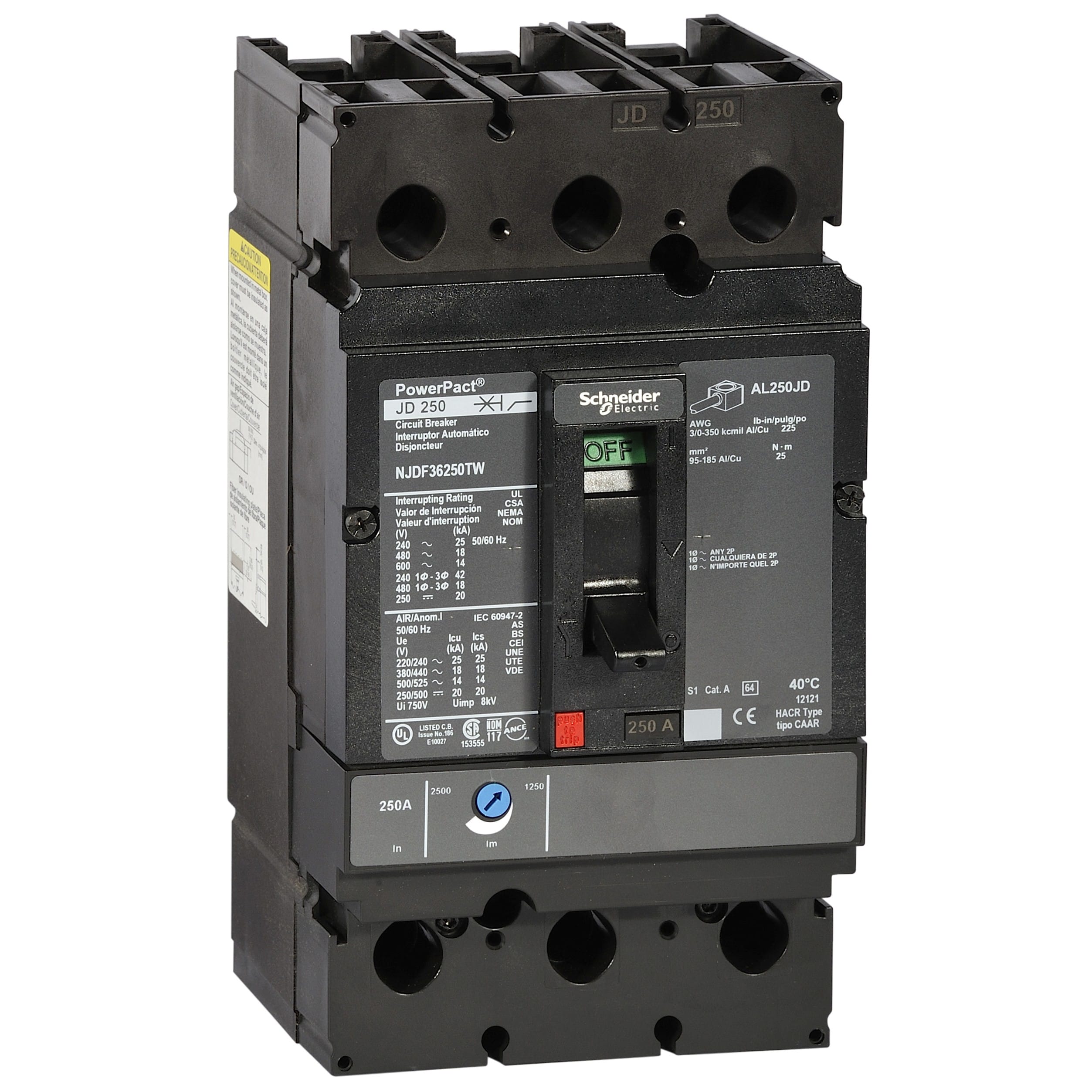 Schneider Electric - PowerPact J - disjoncteur 250A - sans bornes - 18kA - TMD - 200 A - 3P 3d