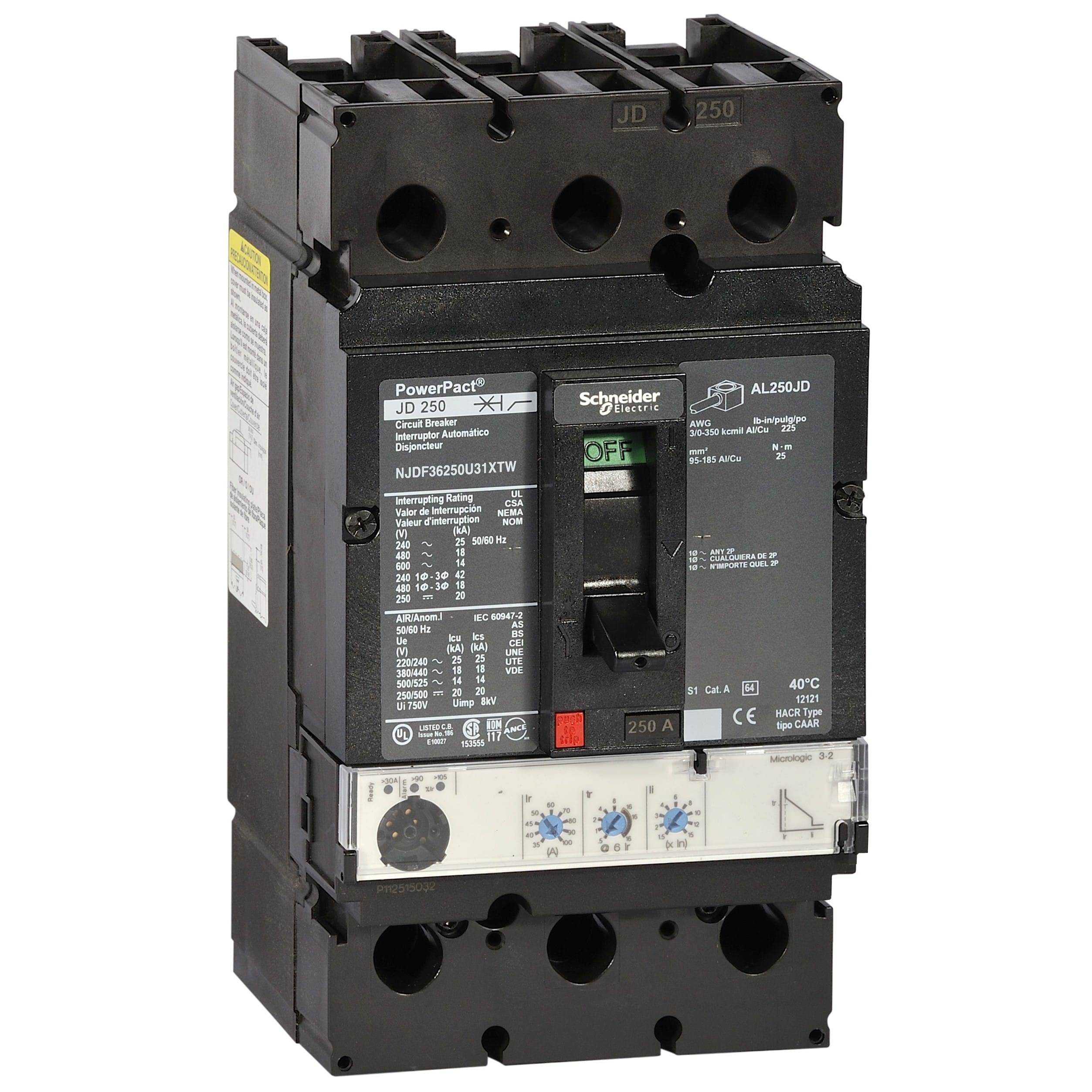 Schneider Electric - PowerPact J - disjoncteur 250A - sans bornes - 65kA Micrologic 3.2 250 A 3P 3d
